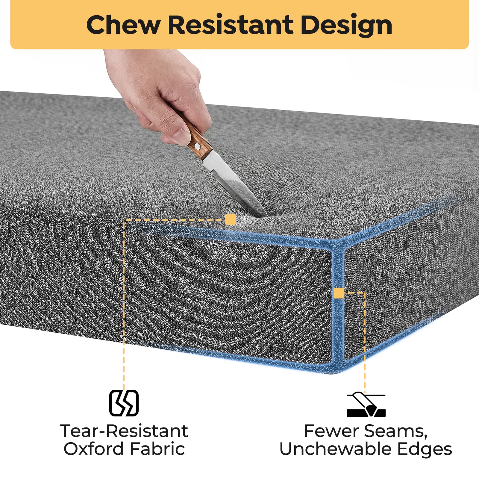 Veehoo Chew Proof Dog Bed for Crate, Indestructible Dog Crate Bed for Aggresive Chewers, Large Tough Chew Resistant Pet Pad with Hidden Zipper, Removable Washable Cover - image 2