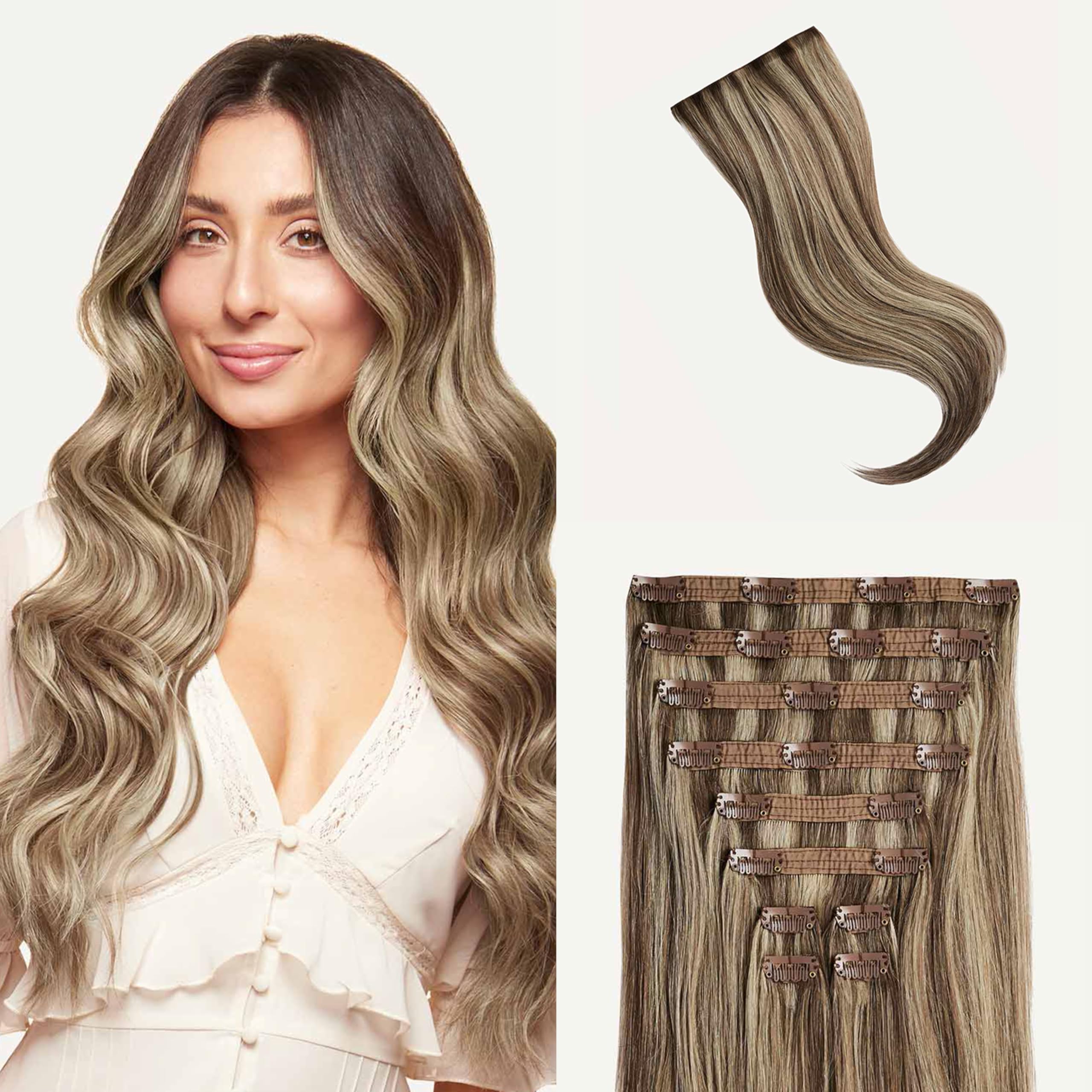 Luxy Classic Clip-In Hair Extensions Ash Brown Highlights (5P19) Ash Brown Highlights / 5P19 16 Inch