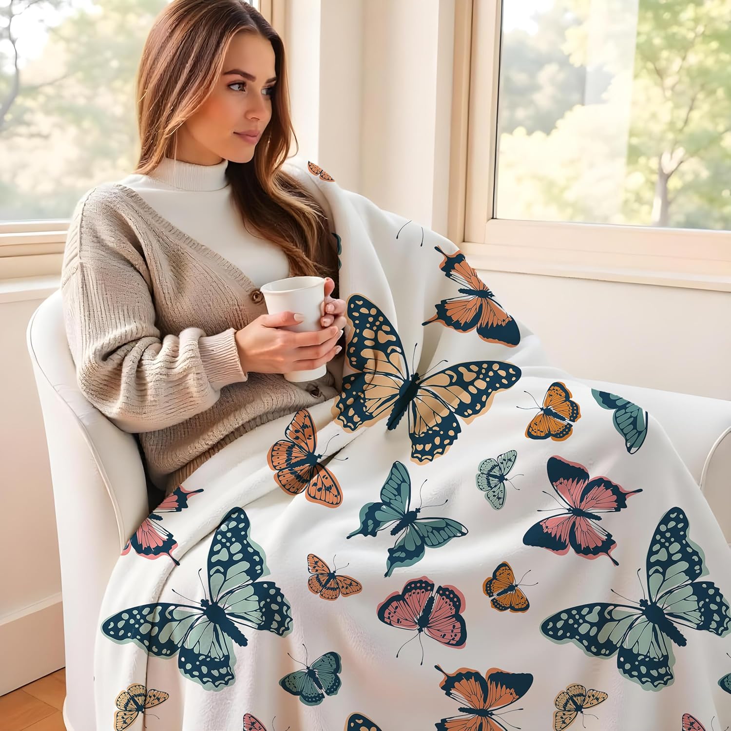 Butterfly - Themed Soft Flannel Blanket Lightweight Decor for Home, Great Gift for All Seasons for Women, Girls, and Lovers of Butterflies (50"x60") - Image 2