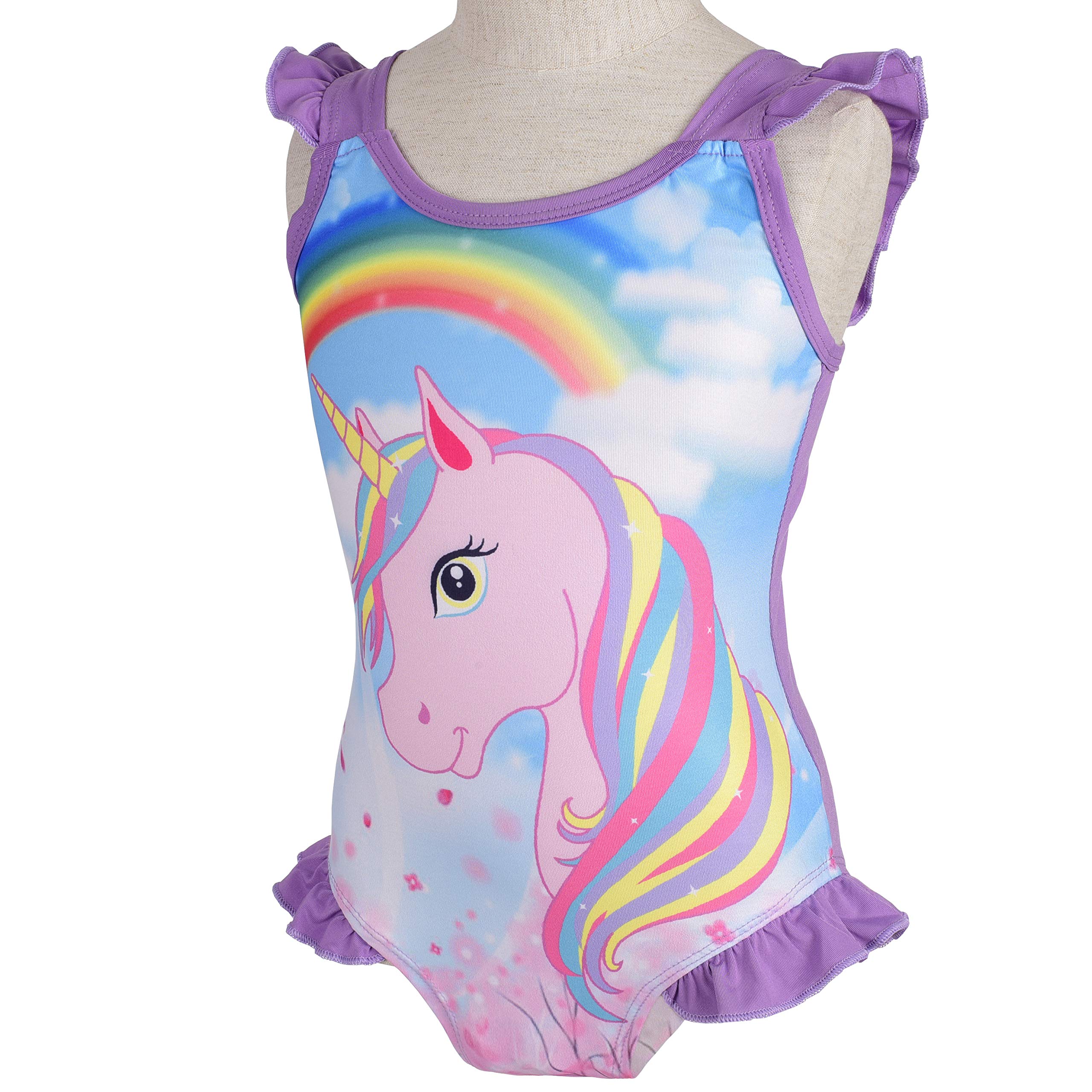 Lito Angels Maillot de Bain 1 Piece Licorne pour Enfant Filles, avec Jupette/Tulle/Volant