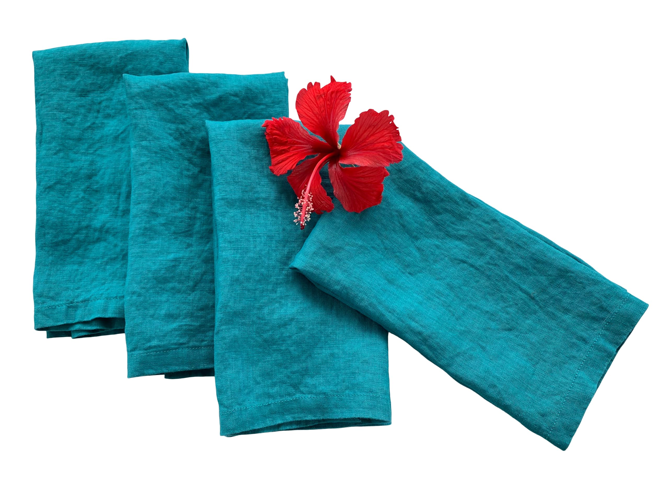 Linen Napkins –100% French Flax – Stonewashed Pure Linen Cloth Napkins - Size 18 Inch x 18 Inch – Set of 4, Tropics (Tropical Teal)