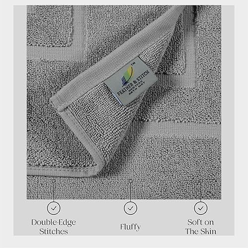 Miniatura 4 de Feather & Stitch - 2 tapetes de baño tipo toalla (30 x 21 pulgadas), tapetes de baño de rizo 100% algodón, tapetes para el suelo de la ducha (no son