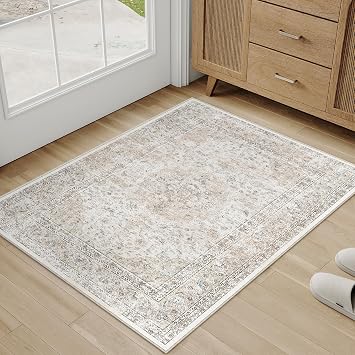 PureCozy Beige Indoor Doormat 60 x 90 cm Washable Vintage Cream Rug