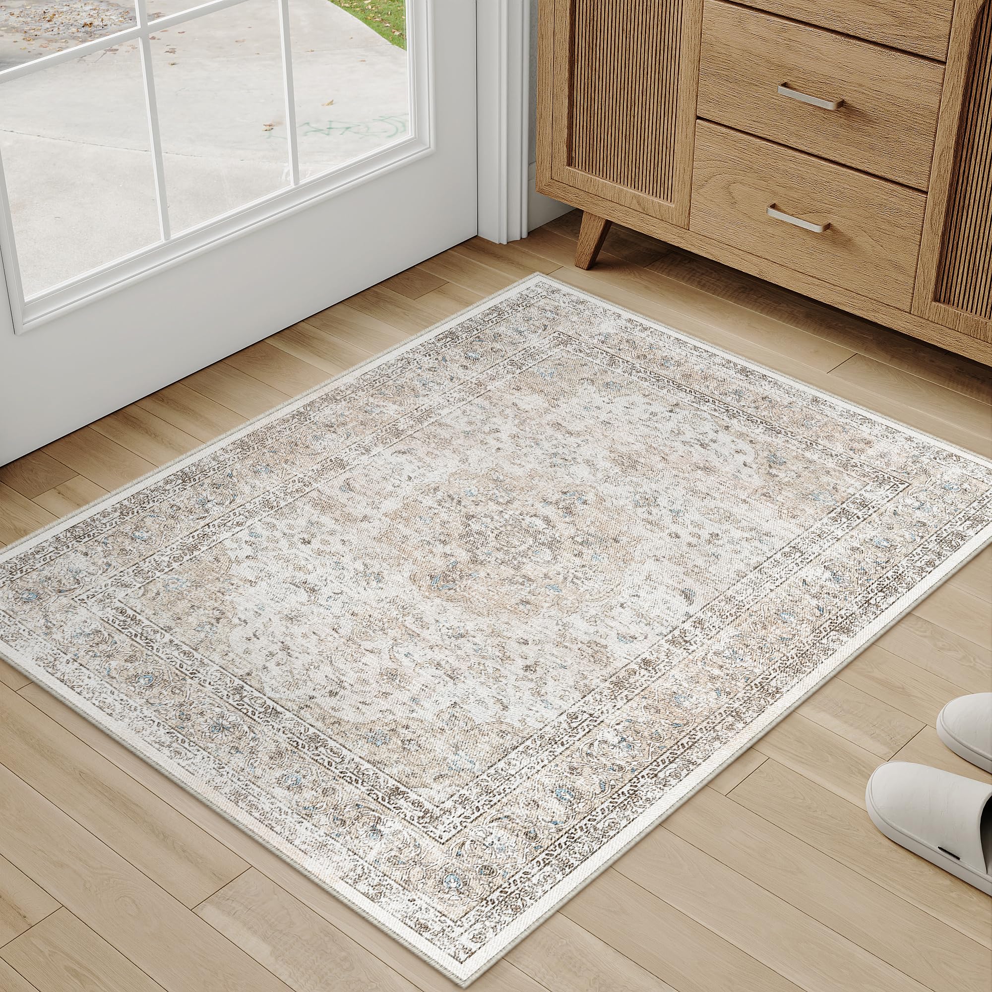 Tapis entrée beige 60x90cm antidérapant fini les glissades
