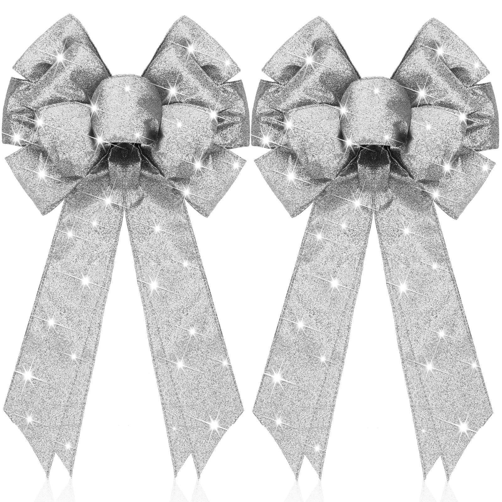 Couronnes de Noël LED en toile de jute argentée 46x25 cm | Lot de 2