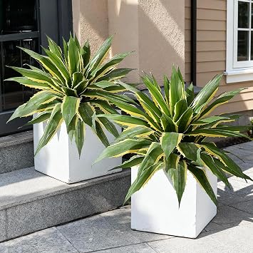 Artificial Agave Plant Fake Agave Planters for Indoor Outdoor Faux Agave Plants Real Touch Realistic Greenery for Home Living Room Office Bathroom Garden Front Porch Patio Decor 29inch-2 Pcs Yellow