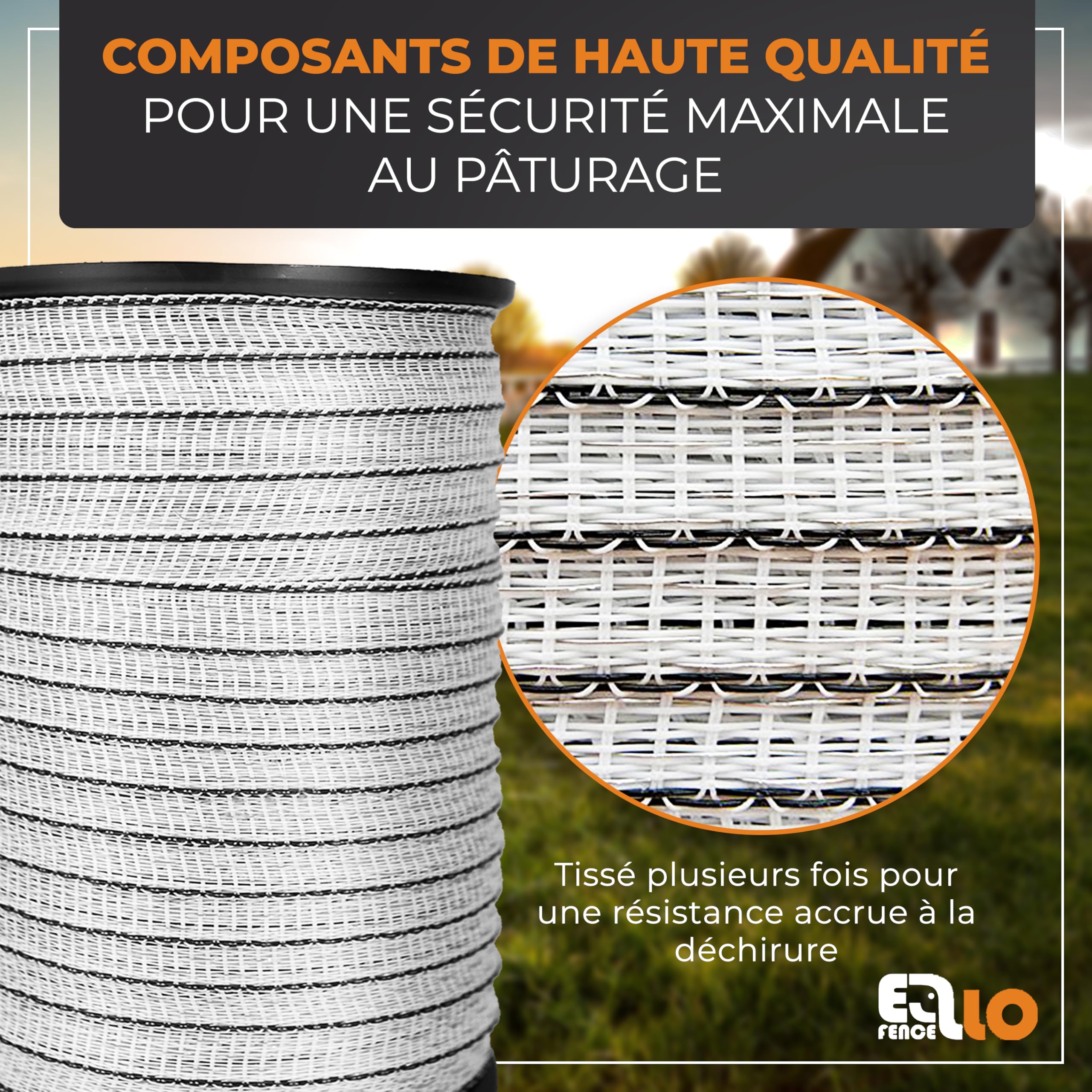 Ruban clôture électrique 20mm x 200m – Ruban conducteur robuste et résistant UV – Accessoire fiable pour pâturage et enclos animaux