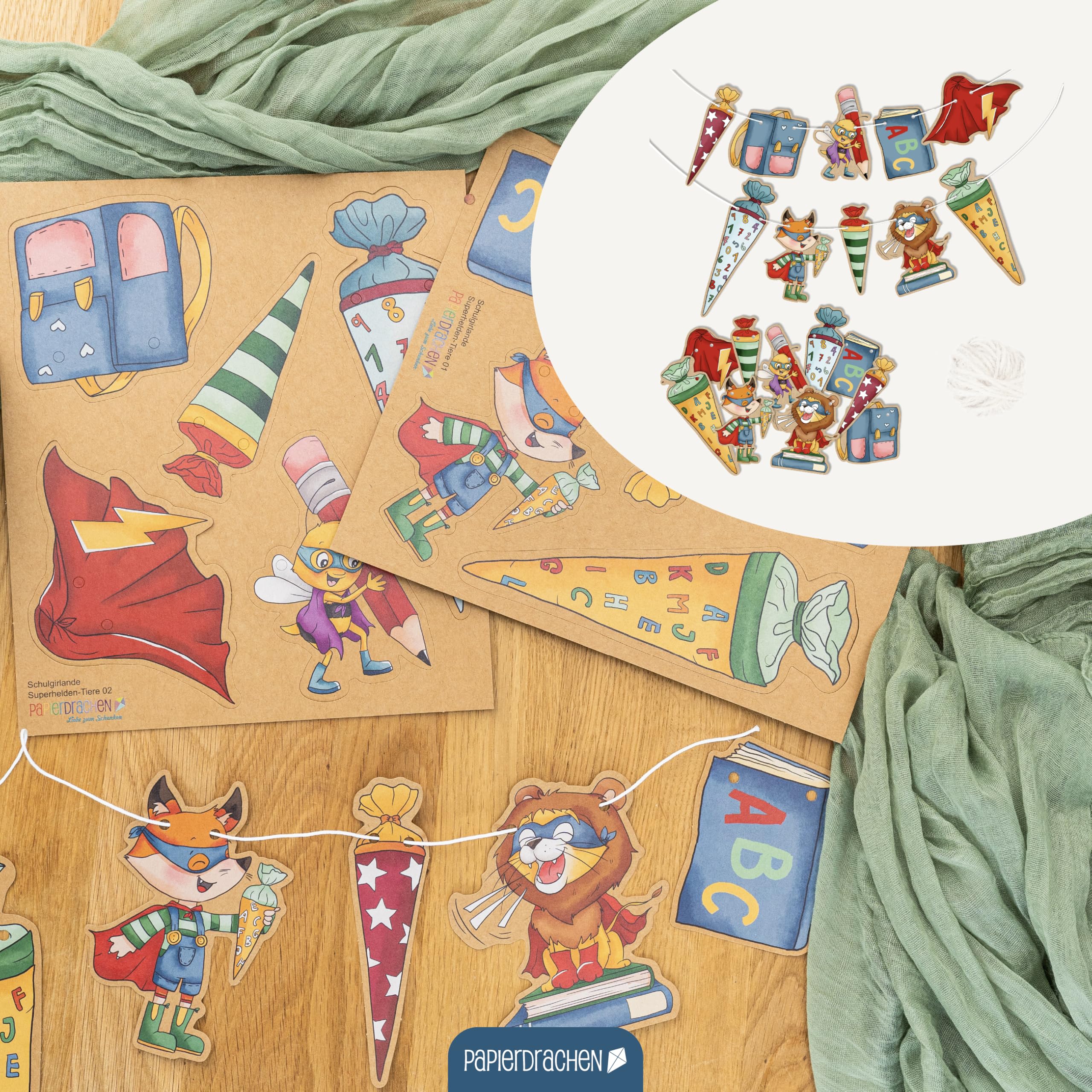 Papierdrachen 10 m Garland for First Day of School - Decoration for Boys and Girls - Alles Gute Zum Schulanfang - Image 3