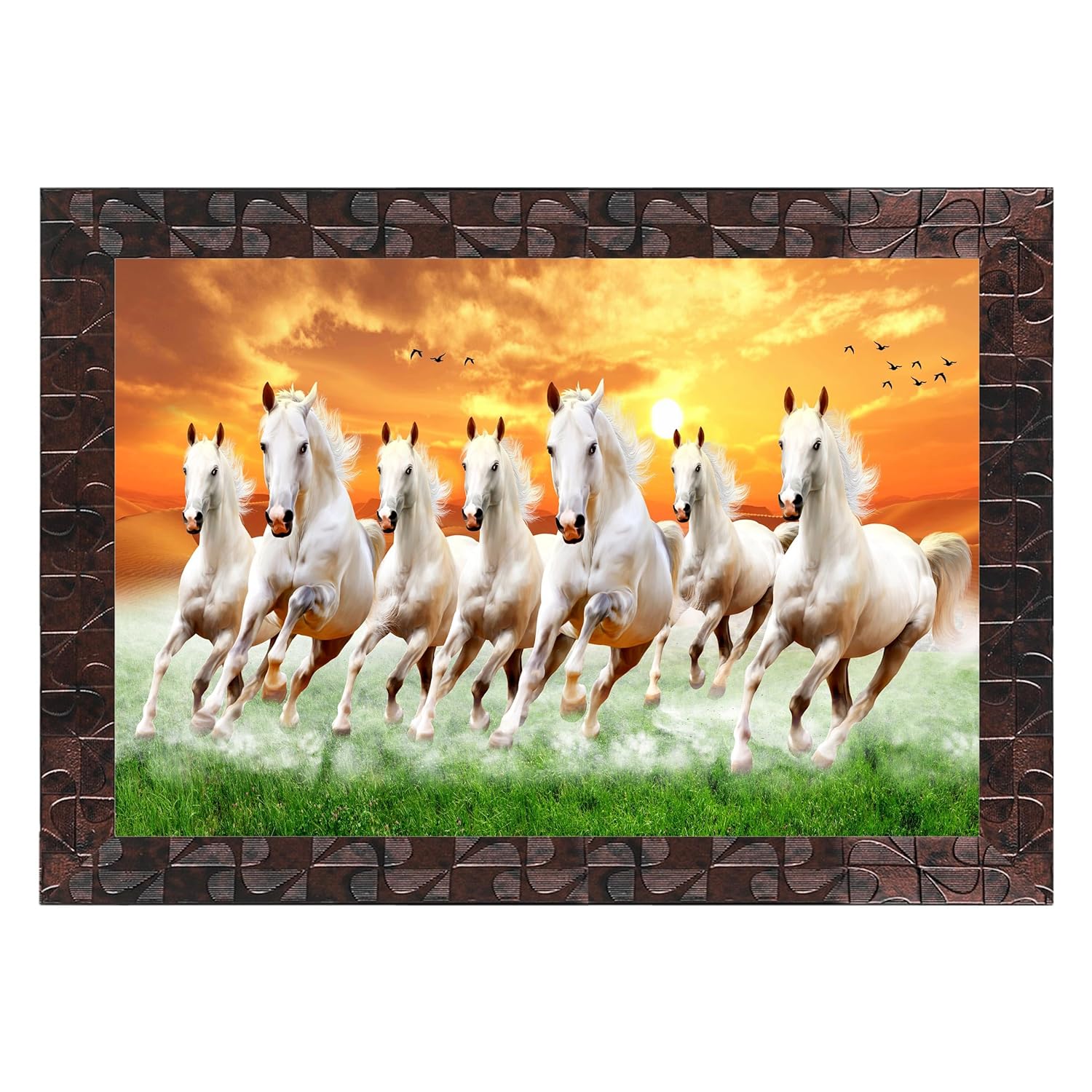 Indianara Vastu Seven Running Horses Painting -Synthetic Wood, 27×30.5x1cm, Multicolour (Style 5)