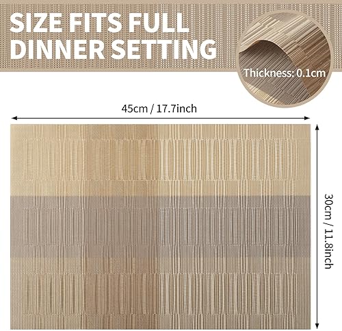 Miniatura 5 de Juego de 6 manteles individuales modernos color champán de PVC duraderos, manteles individuales tejidos de vinilo para mesa de comedor, resistentes