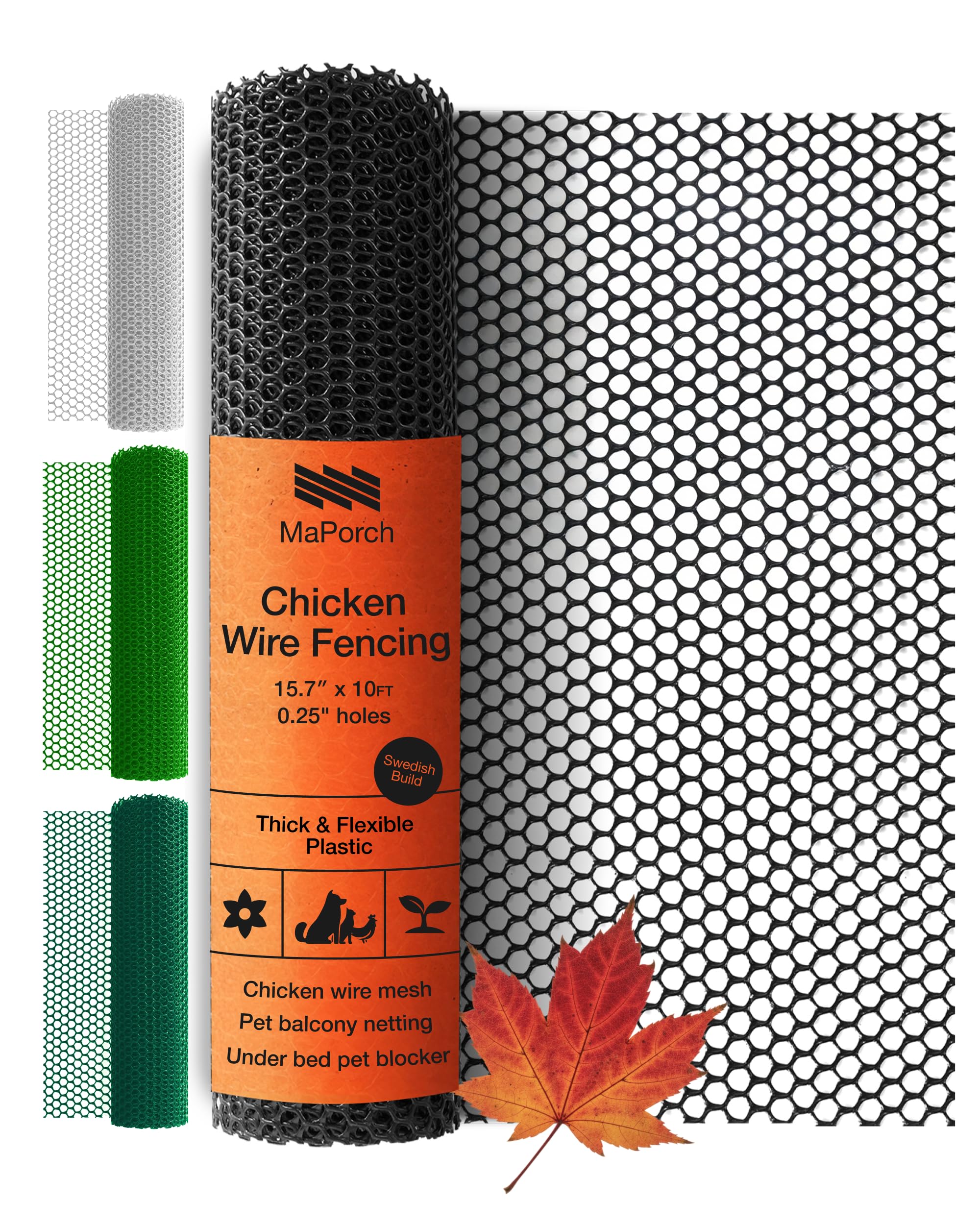 MaPorch Plastic Wire Mesh Fence - Black, 15.7" x 10 ft - Plastic Chicken Wire Fencing for Dogs, Rabbits & Poultry - Chicken Netting - Snake Barrier - Balcony Netting for Pets - Balcony Cat Barrier