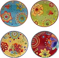 Certified International Tunisian Sunset 8.75" Ceramic Salad Dessert Plates Set of 4 - Boho Multicolor Folk Designs for Snacks Brunch