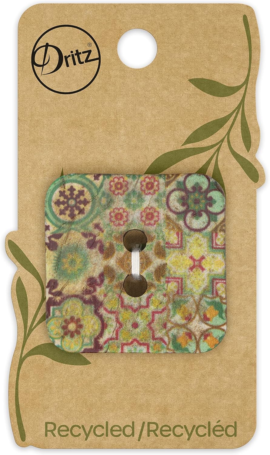 Dritz Square, Medium Green, 3 Sustainable Coconut Buttons, 35mm (1-3/8"), 3 Count