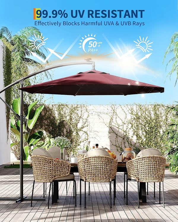 GarveeLife 10ft Outdoor LED Patio Umbrella, Heavy-Duty Frame, UPF 50+ Sun Protection & 36 Built-in Lights for Night Use, Easy Tilt Cantilever Umbrella for Deck, Poolside, Backyard, Garden by GarveeLife - Used condition - Image 2