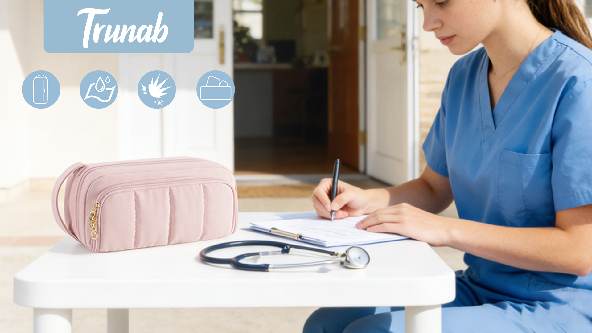 Image of Trunab Stethoscope Case Compatible with 3M Littmann /MDF /ADC, Hold Two Stethoscopes or BP Cuffs, with Inner Dividers and Mesh Pockets for Extra Accessories, for Nurses, Doctors- Bag Only