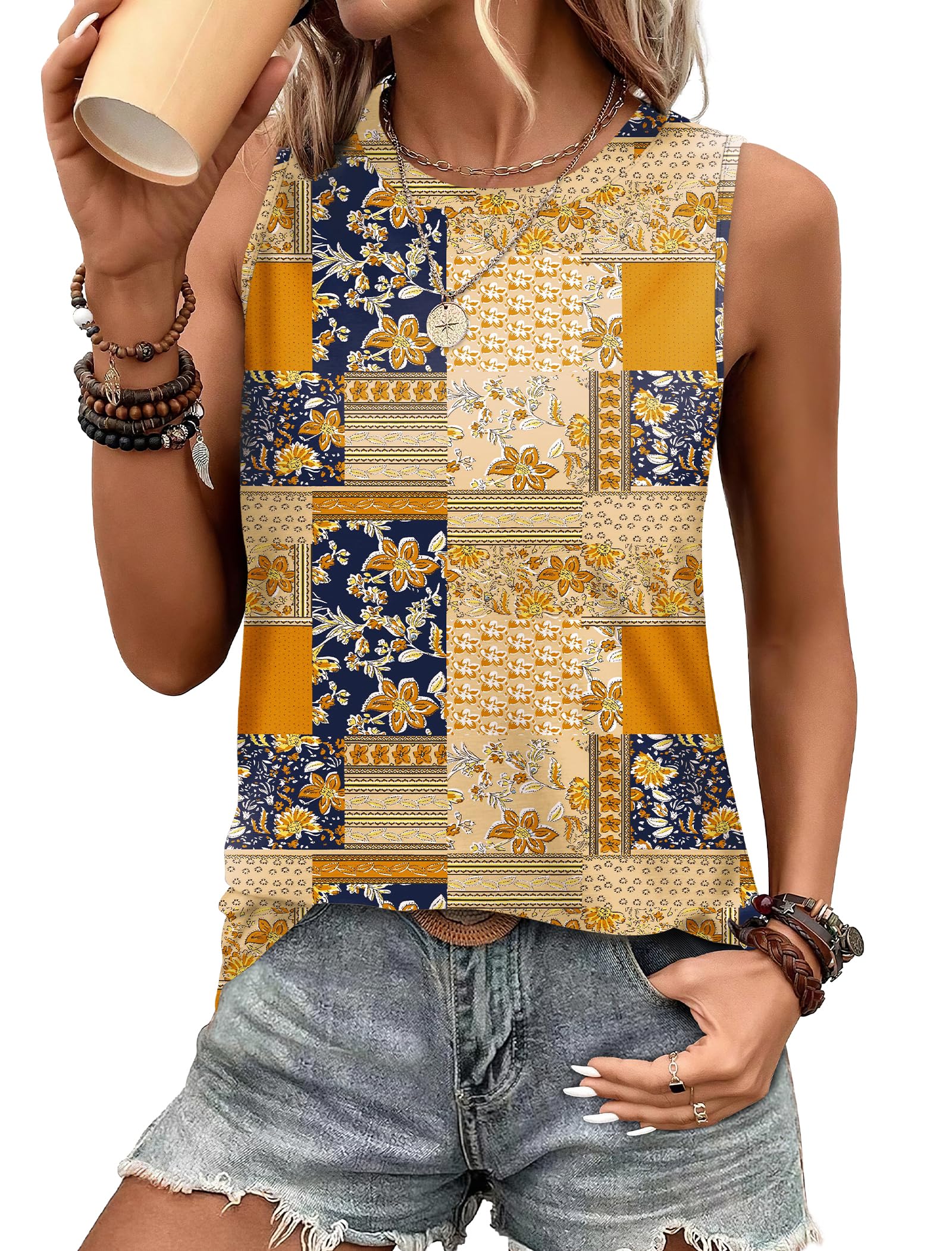 Sampeel Womens Tank Tops Eyelet Loose Casual Summer Tops Crew Neck Basic Sleeveless Shirts Trendy 2026