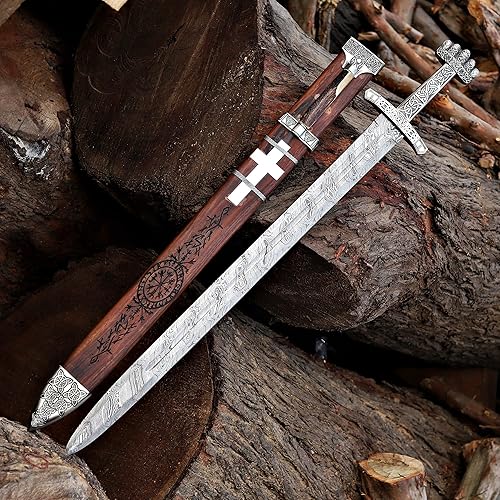 Miniatura 2 de Espada vikinga de acero de Damasco Espada coleccionable vikinga Espada nórdica auténtica Espada medieval Regalo vikingo para hombres Espada de