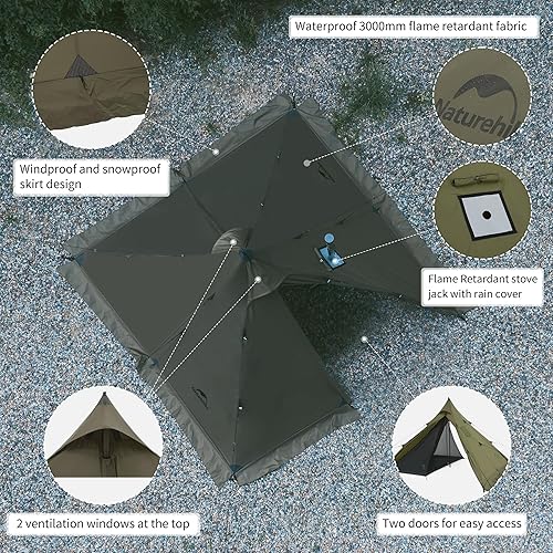 Miniatura 3 de Naturehike Tienda de campaña caliente con gato de estufa, tienda de campaña tipi, tienda de campaña para 4 estaciones para 2-4 personas, tienda de