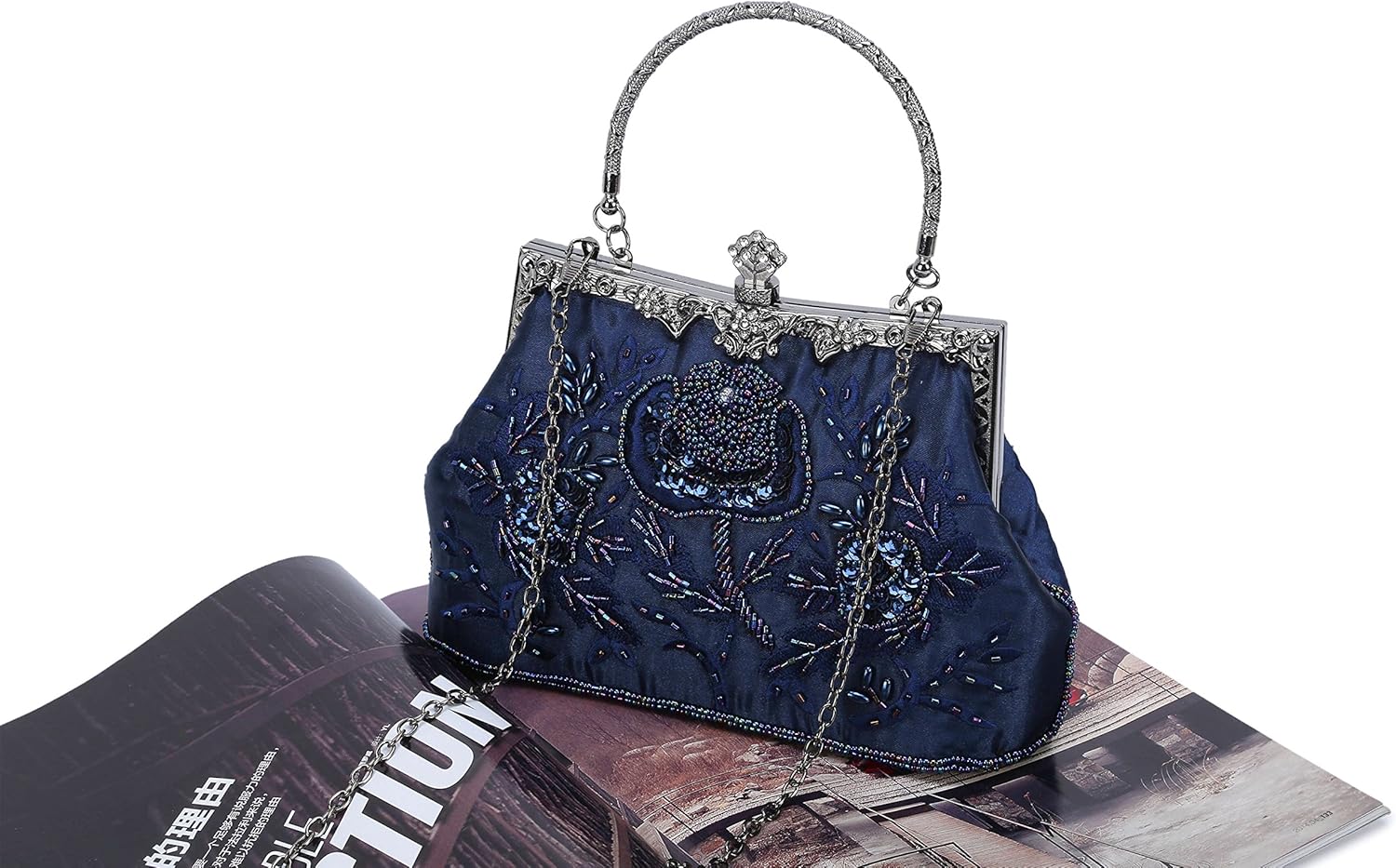 navy beaded evening bag