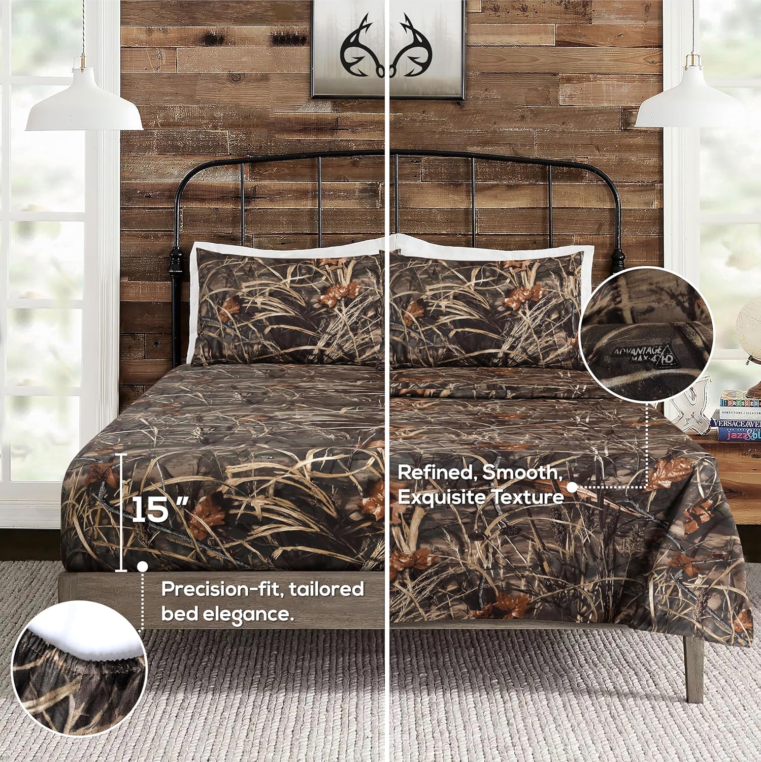 Boston Linen Company Realtree Max 4 Camo Bedding Twin Sheet Set 3 Piece Polycotton Rustic Farmhouse Bedding for Lodge, Cabin & Hunting Bed Set – Perfect for Camouflage Themed Bedroom - (39"x75")