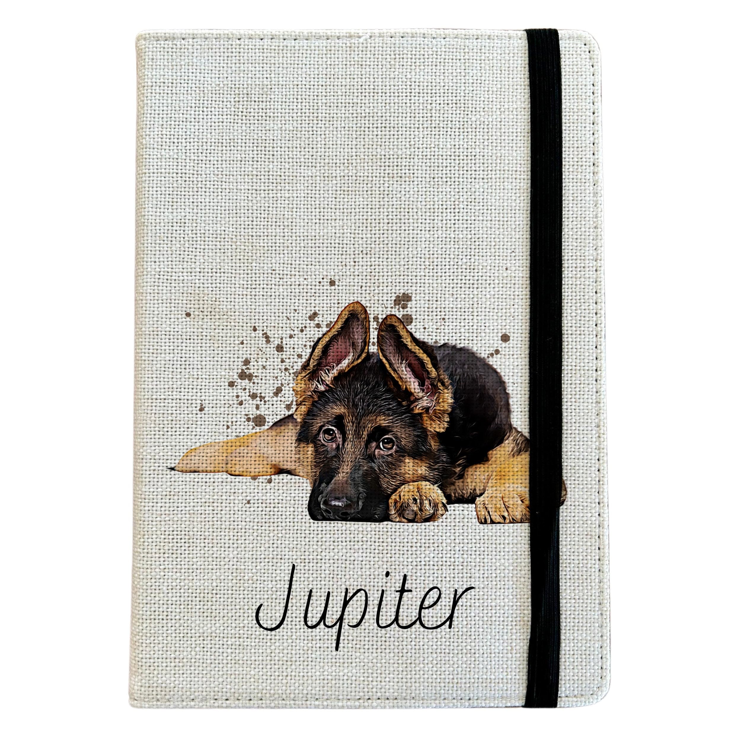 Personalised German Shepherd Dog A5 Notebook - Custom Dog Lined Journal - Reusable Puppy Notebook Cover - Linen Hardback Journal Cover Gift