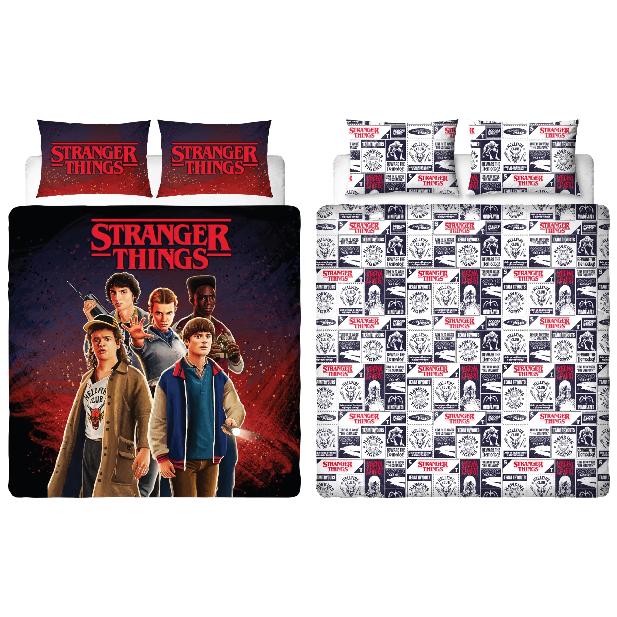 Character World Stranger Things Official Double Duvet Cover | Flames Design, Reversible Easy Care Bedding 2 sided Duvet Quilt Set with Matching Pillow Cases, Multicolour Print-image-20