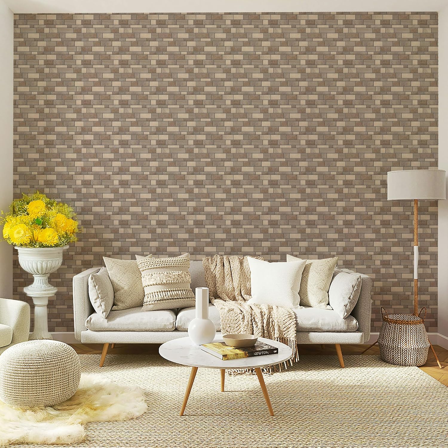 Main Street 24-Pack of 8 x 8" Paper Tiles for Kitchen Backsplash in Mosaic Design. Peel and Stick, Renter Friendly, Self Stick Paper Wall Tiles for Your Home and DIY Projects (Tan Mosaics)