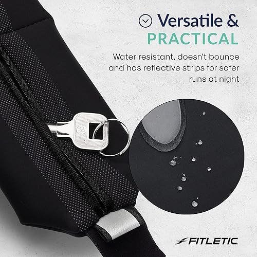 Miniatura 7 de Fitletic Cinturón de correr Bolt de doble bolsillo y cangurera activa para hombres y mujeres, resistente al agua, diseño ligero y elegante, ajuste