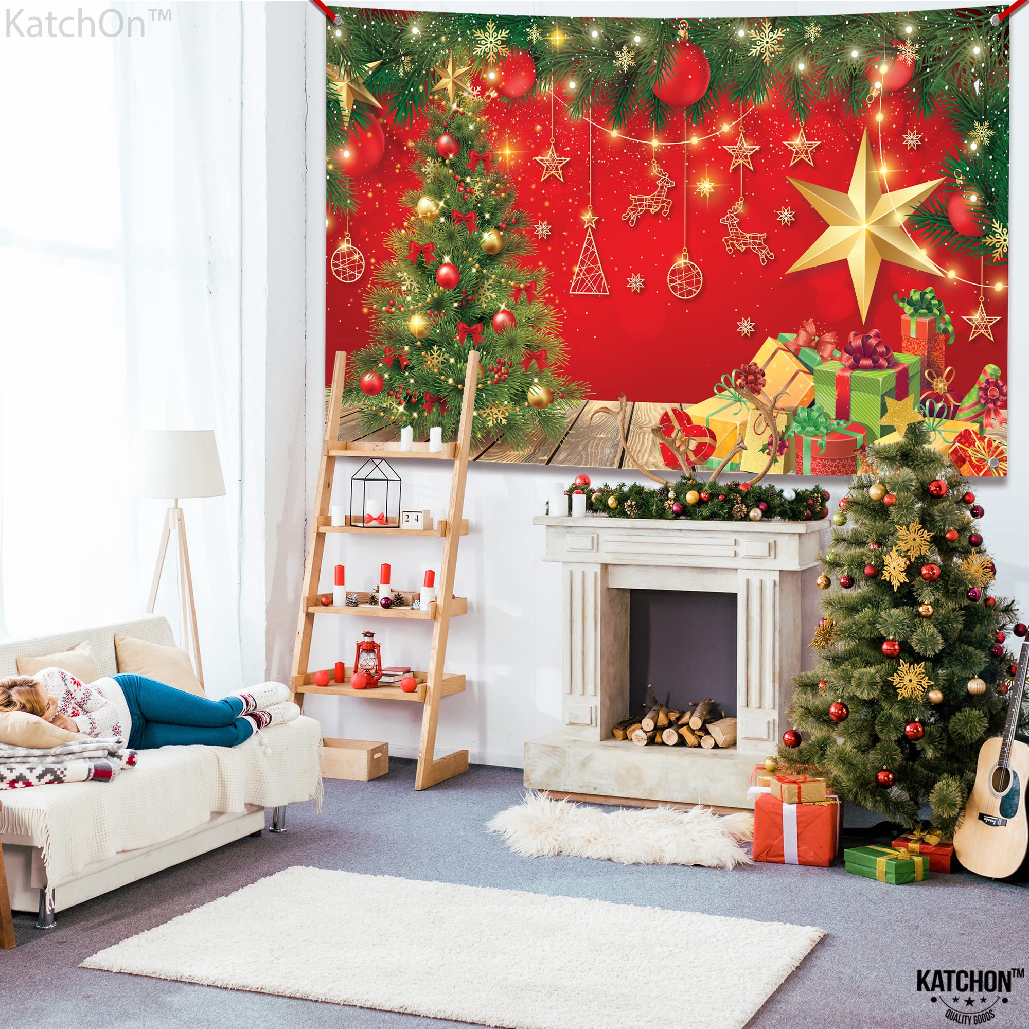 KatchOn, XtraLarge - Banner decorativo con scritta Merry Christmas, 182 x 111 cm, sfondo natalizio per fotografie, striscioni natalizi per interni, decorazioni per feste di Natale, decorazioni da