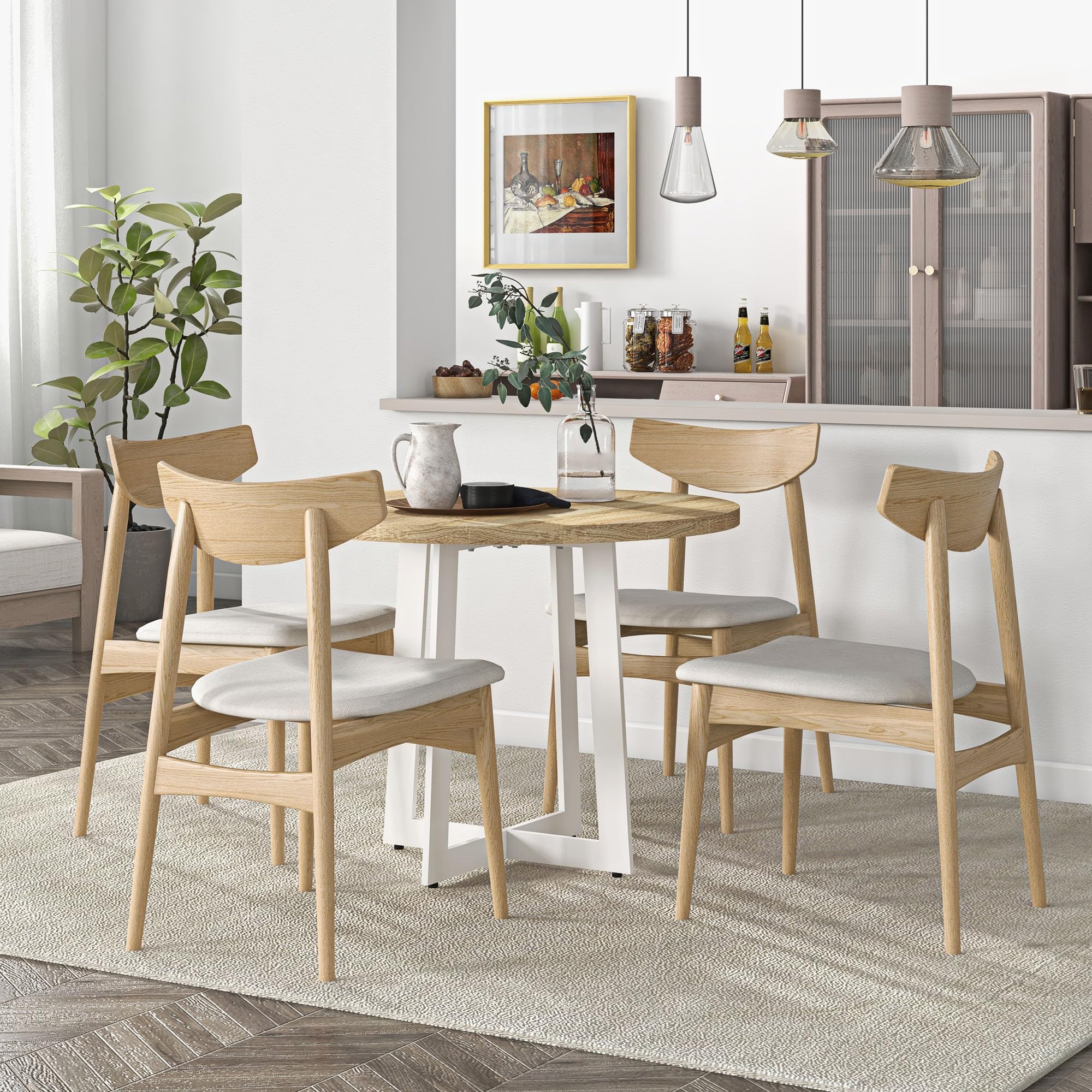 HOMCOM Tavolo da Pranzo Rotondo per 4 Persone, Tavolo da Cucina Moderno con Piano in Legno, Ø100x75cm, Bianco