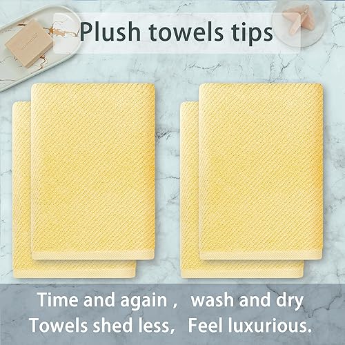 Miniatura 3 de Juego de 4 toallas de baño amarillas, toallas de baño de lujo, grandes de 30 x 56 pulgadas, algodón, de secado rápido, ligeras, gruesas, suaves,