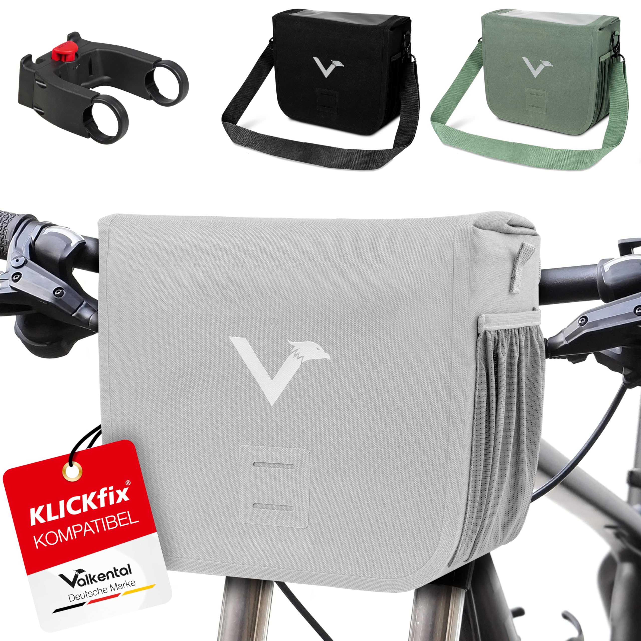 Valkental x KLICKfix - wasserdichte Lenkertasche | 7L Volumen | Robuste  Fahrradtasche Lenker mit Magnetverschluss | Inkl. Handyfach | KLICKfix ...