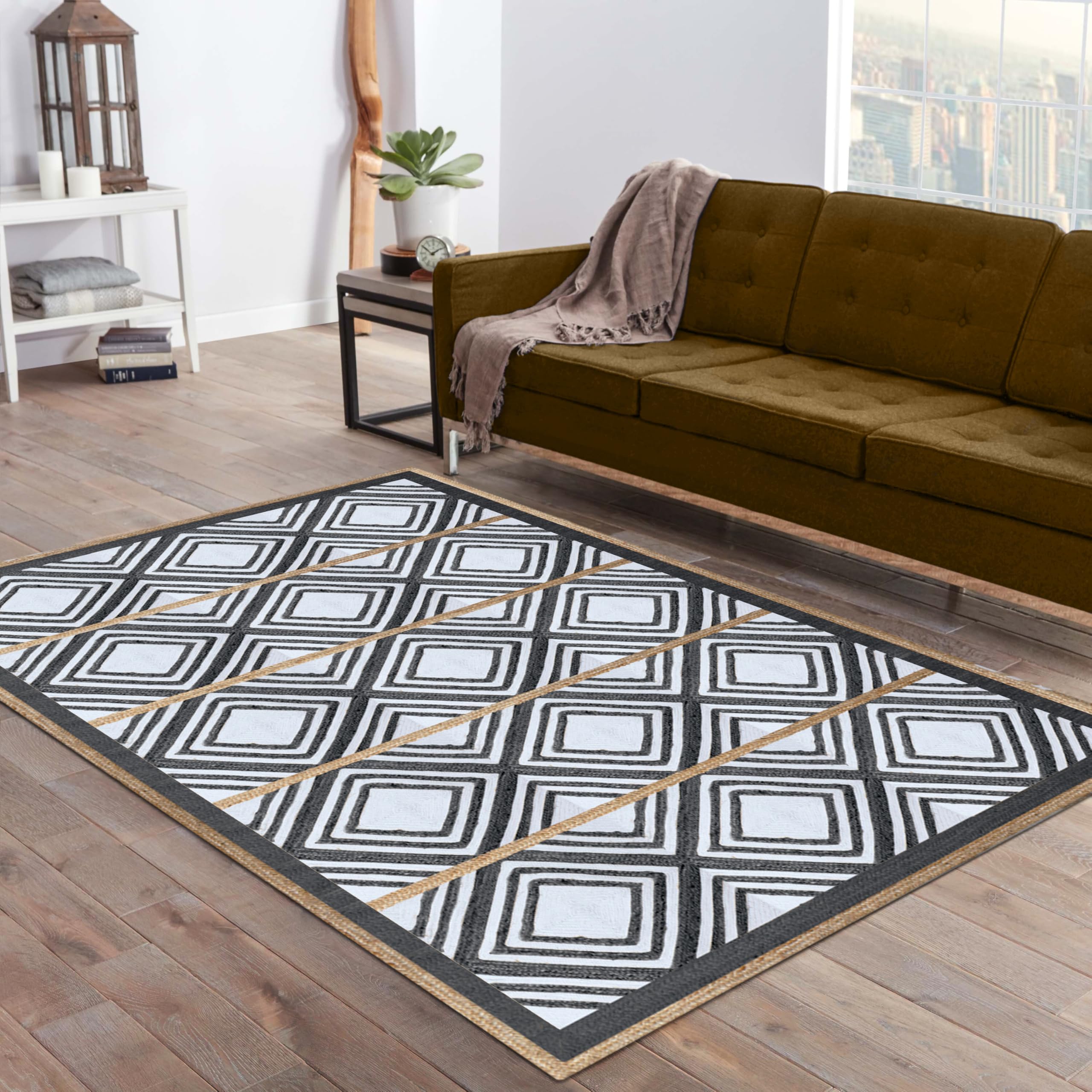Tapis de couloir en jute naturelle tissée main, décoration bohème haut de gamme grand salon