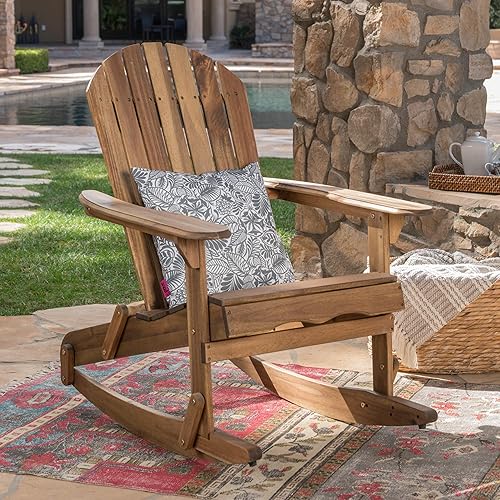 Miniatura 4 de Christopher Knight Home Vayne - Silla de madera de acacia para exteriores, mecedora Adirondack de listones Adirondack, asiento adicional para