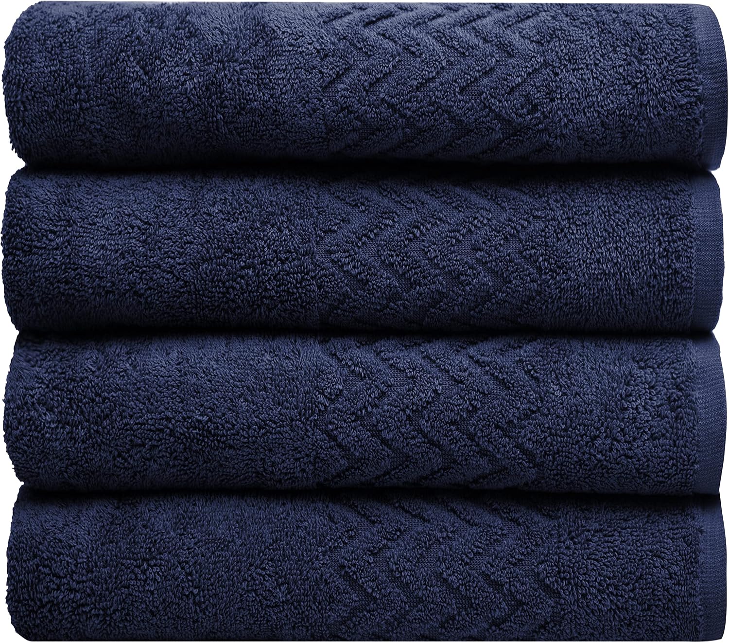 Pleasant Home Chevron Border Bath Towels Set - 4 Pack – 28” x 55” - 100% Cotton - 520 GSM – Lightweight Soft & Absorbent – Durable (Navy)