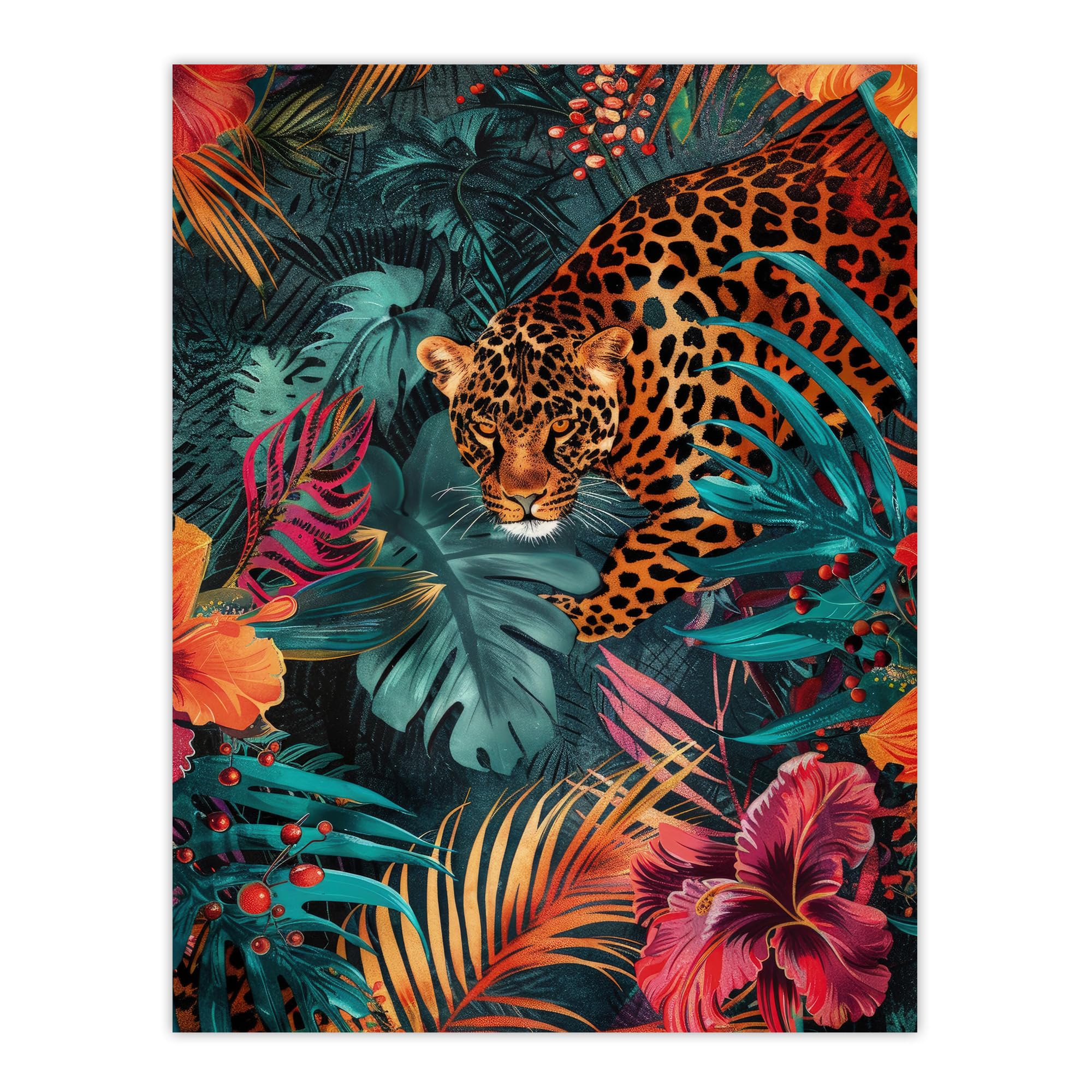 Artery8 Leopard Exotic Floral Jungle Plants Poster W18" x H24"