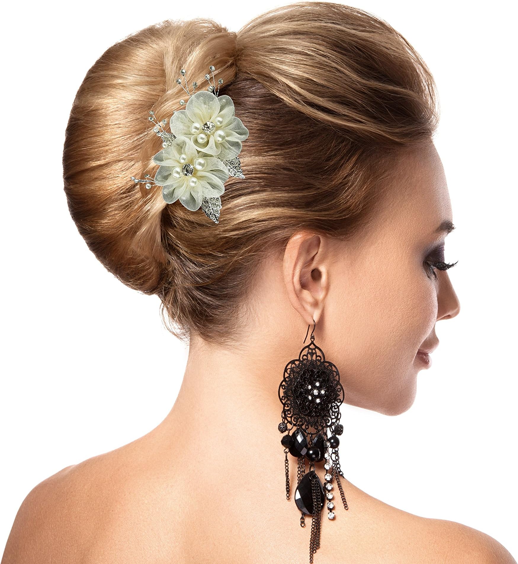 AVIAN Wedding Hair Combs | Bridal Hair Accessory | Hair Jewelry with Handmade Silk Flowers, Clear Rhinestones and Pearl Beads
