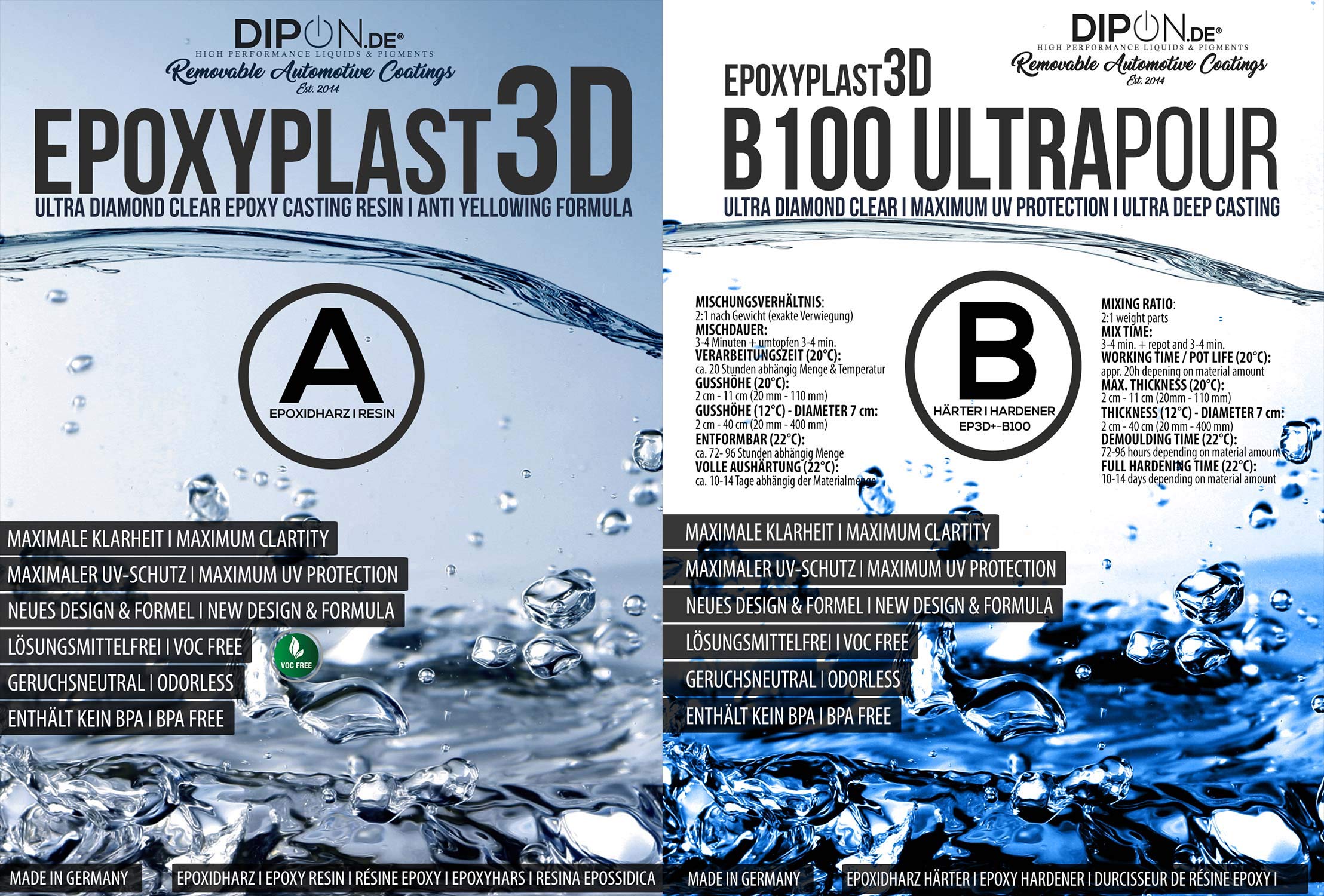 Żywica epoksydowa 6,0 kg, żywica epoksydowa 3D B100 Ultra POUR, wysokość odlewania do stołów rywertycznych, ultra diamentowa przezroczysta, maksymalna ochrona przed promieniowaniem UV, żywica