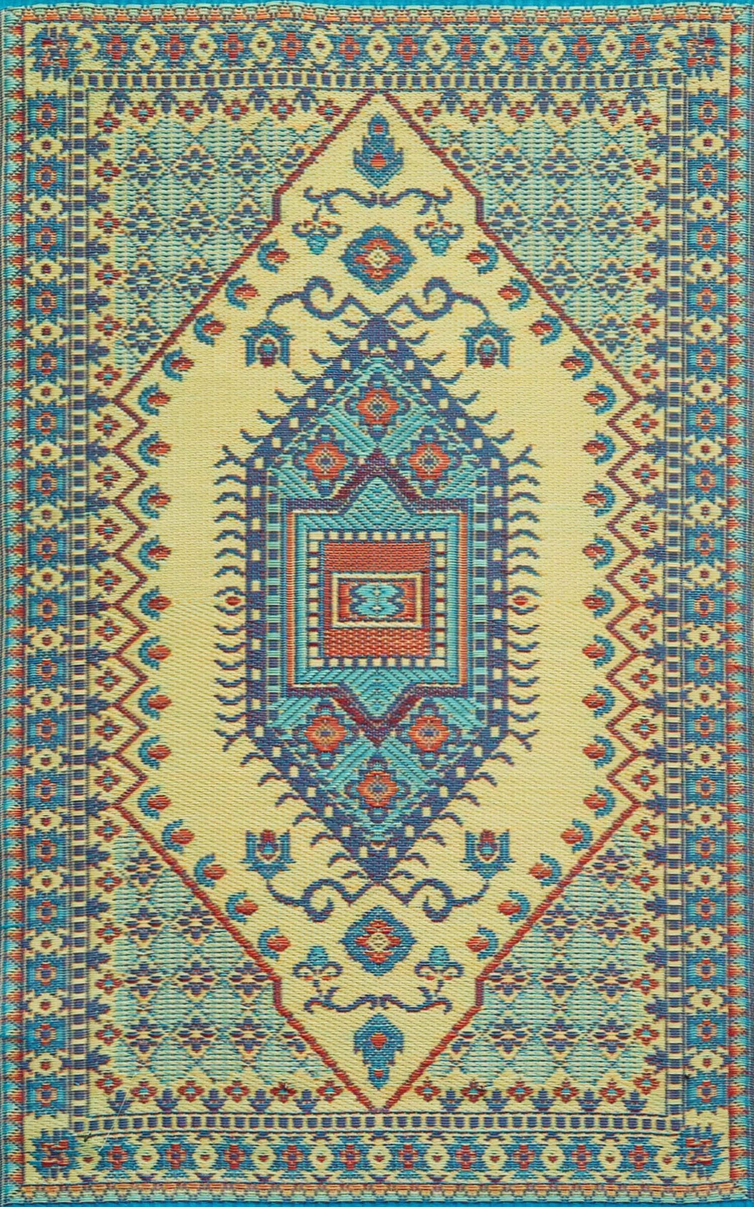 Traditional Outdoor Rug, Reversible Plastic Mat (4' x 6', Oriental Turkish - Plum)