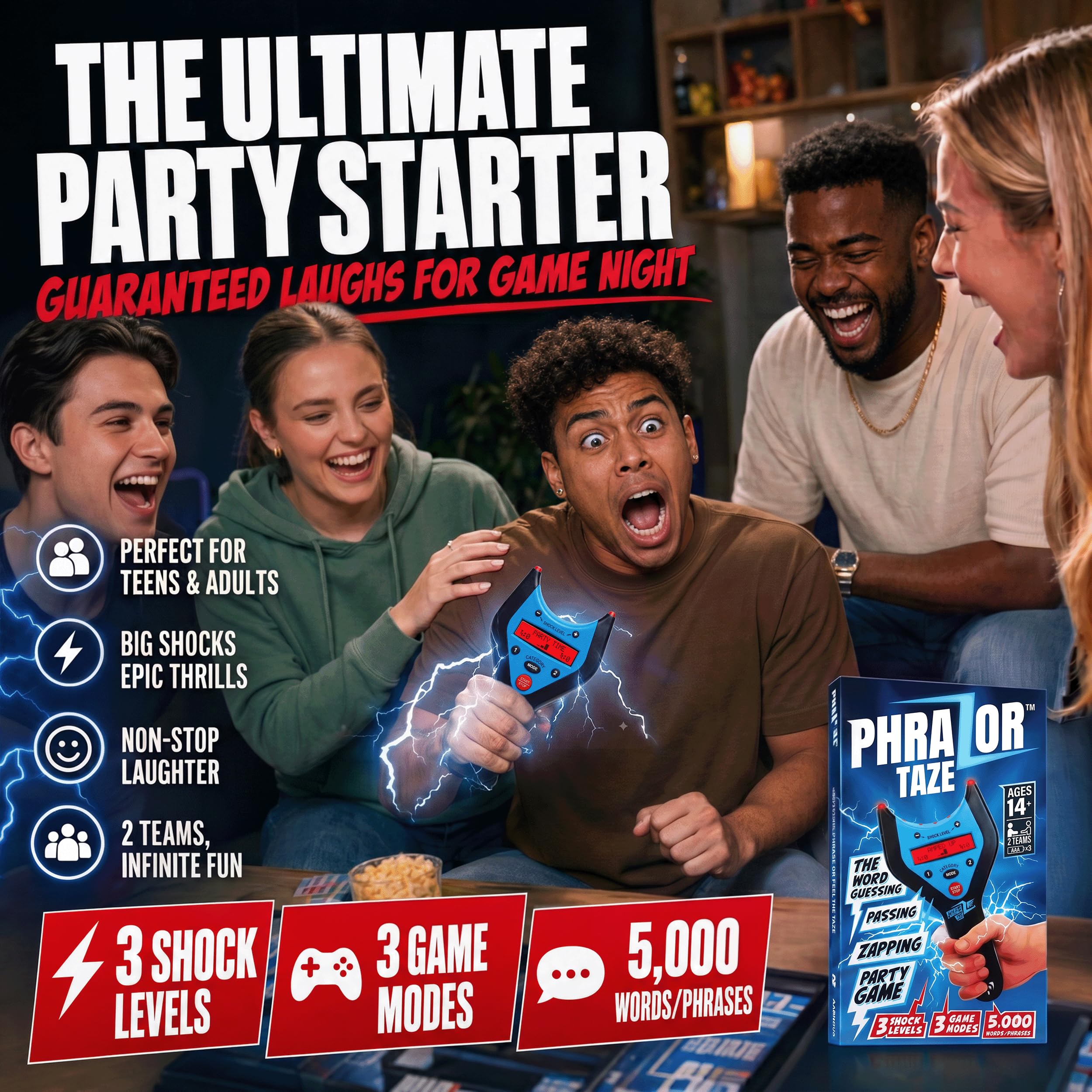 PhraZor Taze – Elektrischer Schock-Wort-Raten-Partyspiel mit Cheat-Detektor