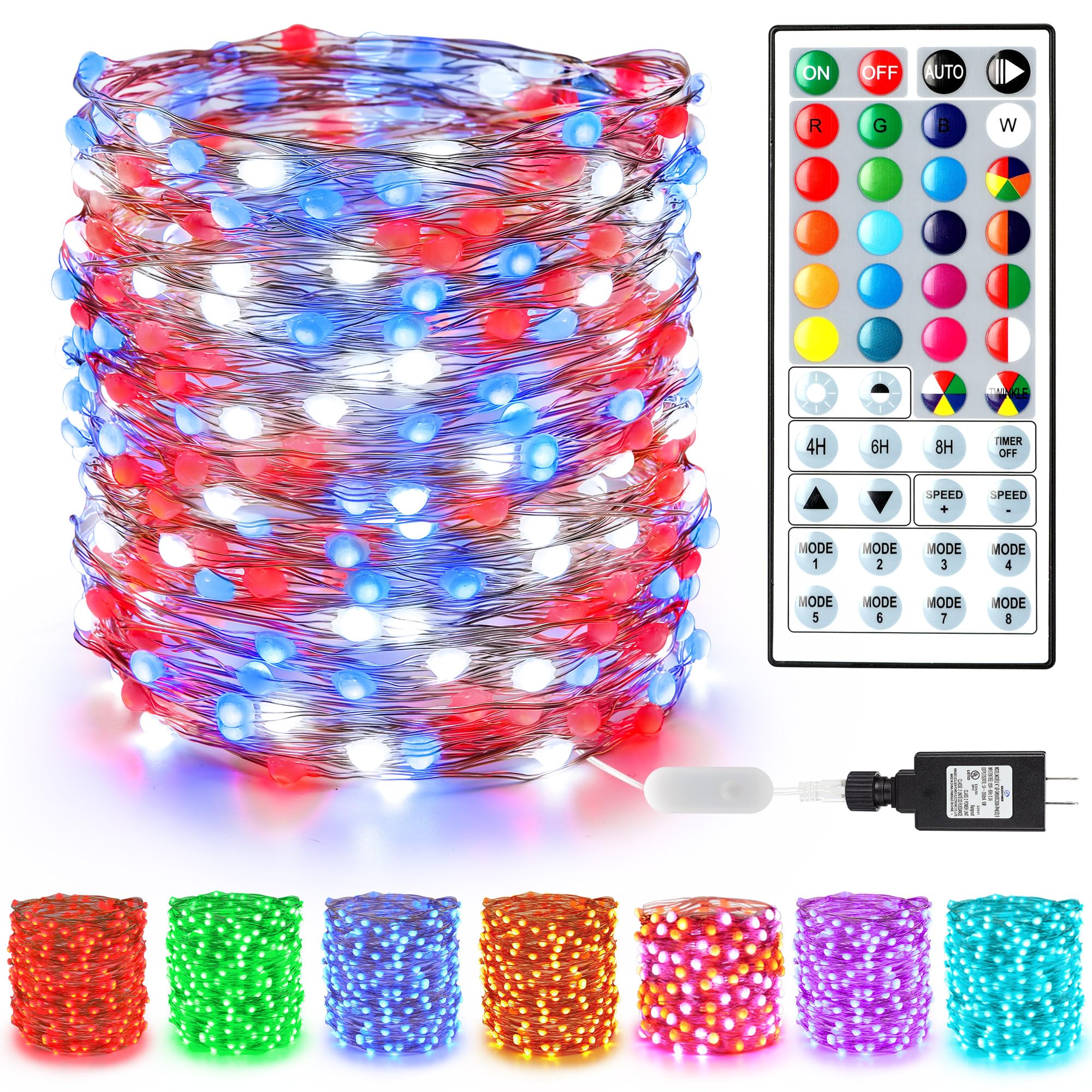Brizled Color Changing Fairy Lights, 66ft 200 LED Red White & Blue Fairy Lights with Remote, RGB Twinkle Light Dimmable Patriotic Light with Timer for Xmas Halloween Easter Party 4th July Wedding Tree