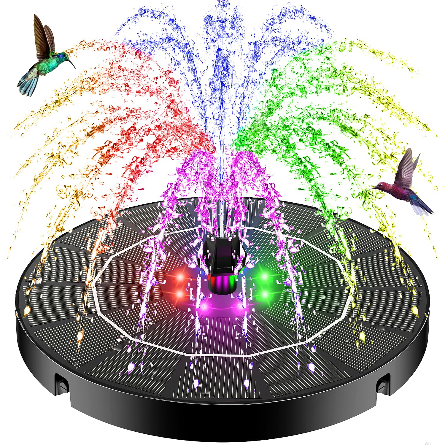 Photo 1 of SZMP Solar Water Fountain, 2026 Upgrade 3.5W Solar Bird Bath Fountain Pump with Color LED Lights, 7 Nozzles & 4 Fixed Rods for Garden, Patio, Pond, Pool, Fish Tank, Outdoor Water Feature