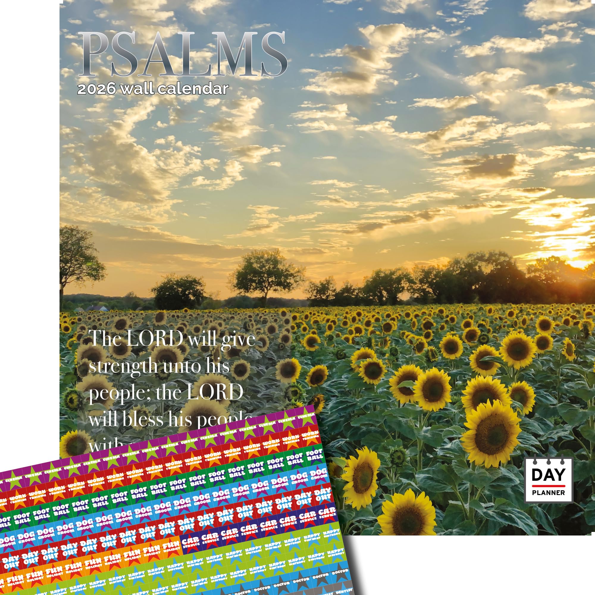Dayplanner Publishing Psalms Calendar 2026, Large Square Wall Calendar With Organisational Stickers, 16 Month, Psalms Gift Religion Calendar