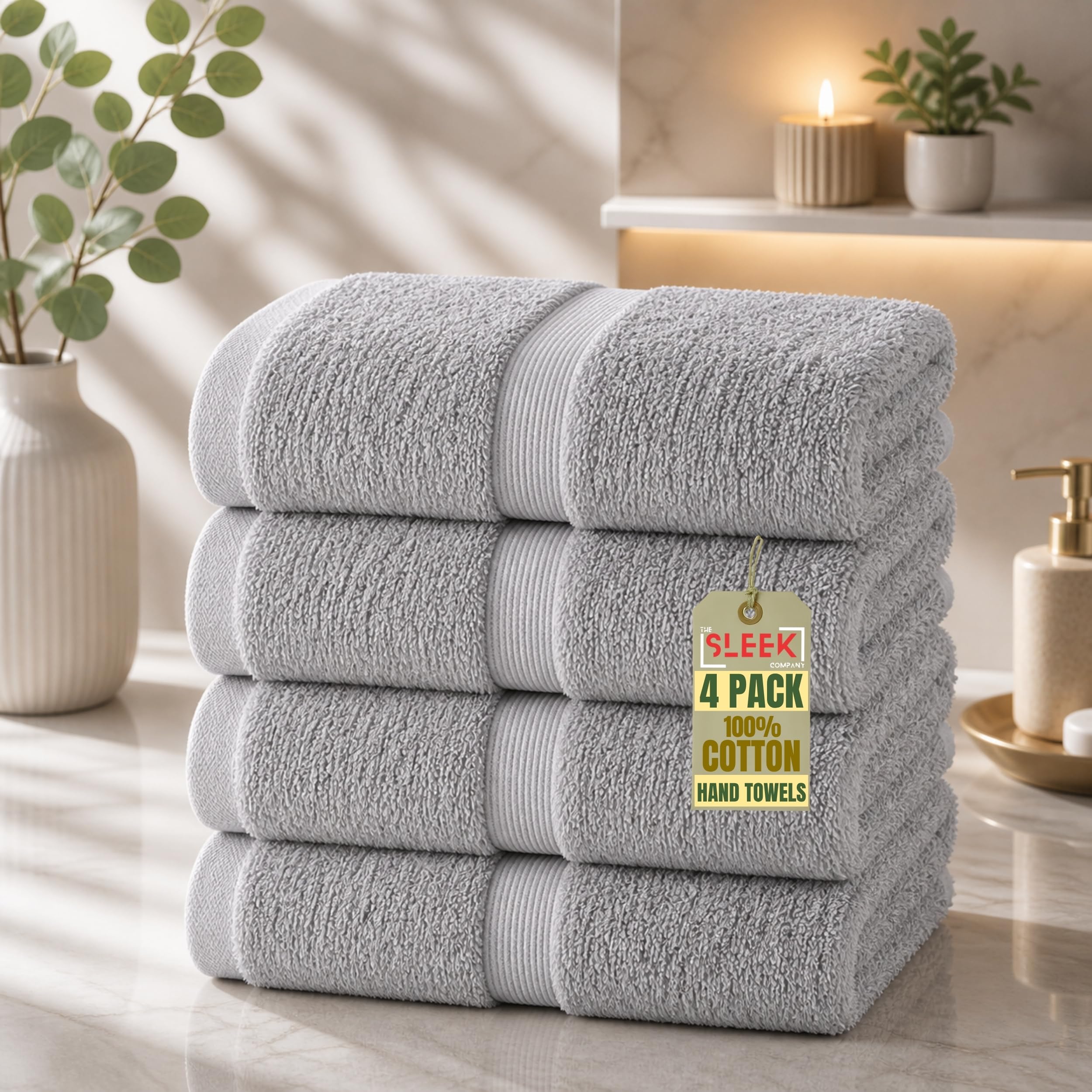 600GSM Royal Egyptian Cotton Hand Towels For Bathroom (50x80cm) – Pack Of 4 – Soft & Absorbent Kitchen Hand Towels For Hand Drying – Hypoallergenic & Durable Hand Towel for Home & Hotels (Silver Grey)