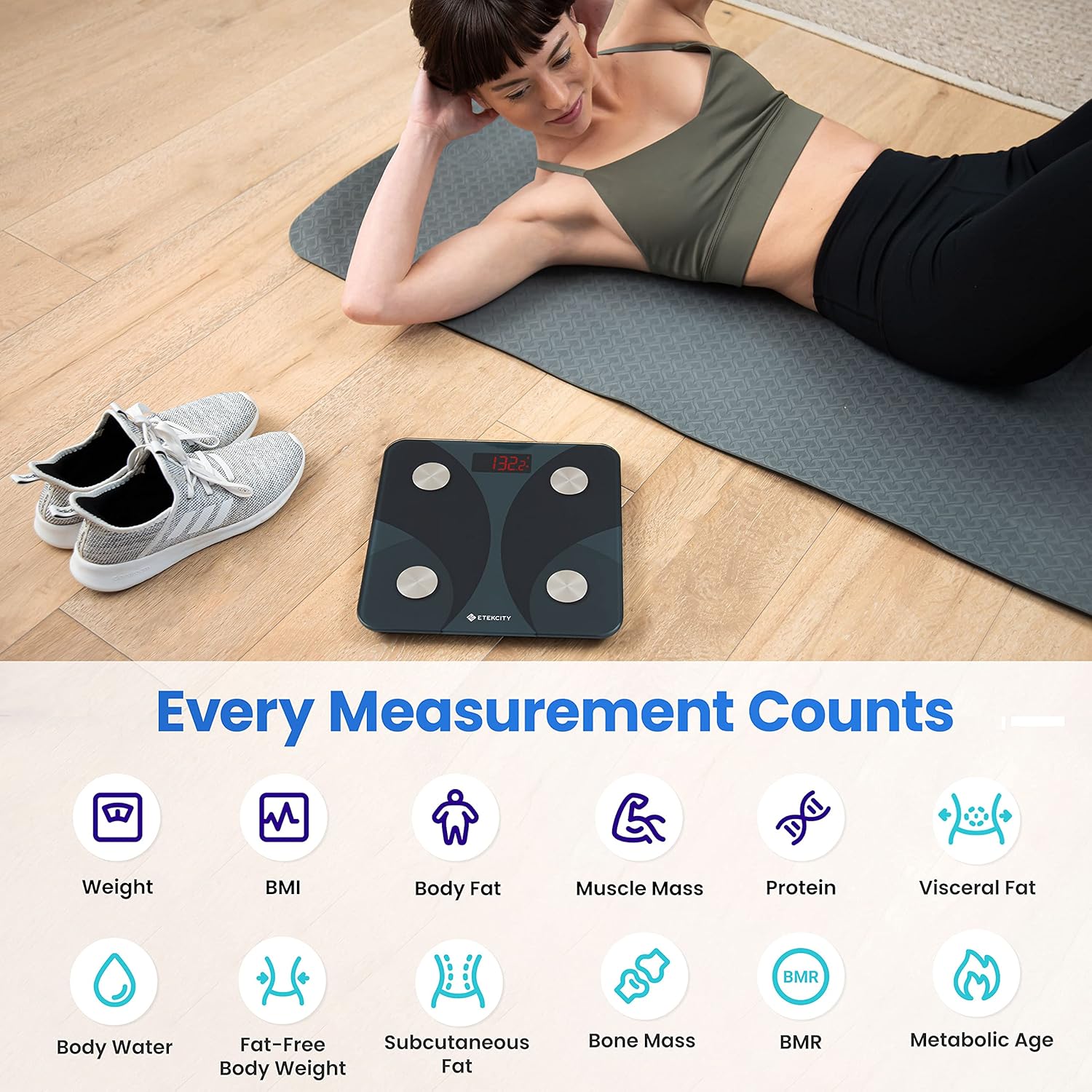 Etekcity Smart Digital Bathroom Scale, Scales for Body Weight and Fat, Sync with Bluetooth, Health Monitor, 10.2 x 10.2 inches, Black : Everything Else