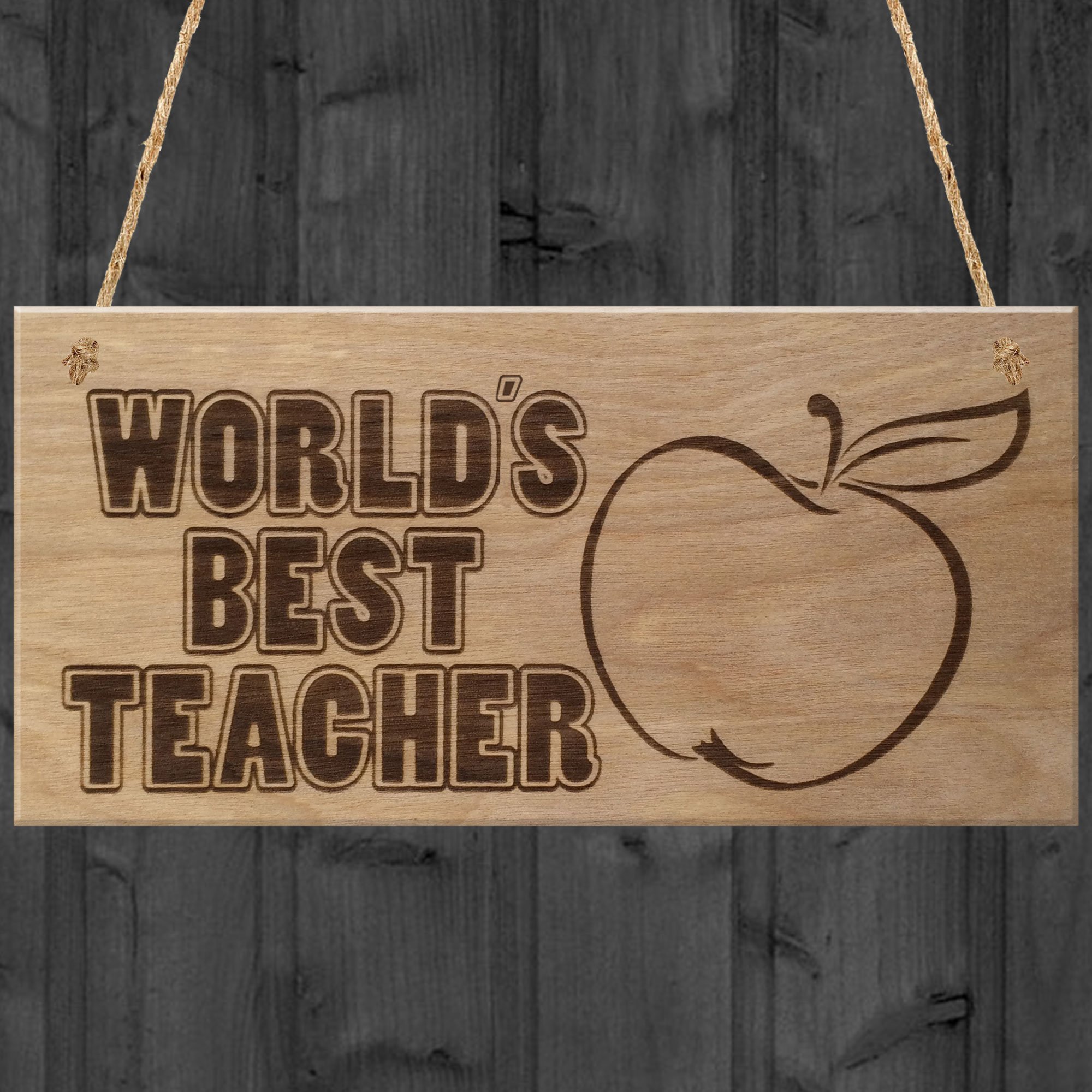 Red Ocean World's Best Teacher Plaque Hanging Sign Wooden Teachers Present End Of Year Leaving Gift