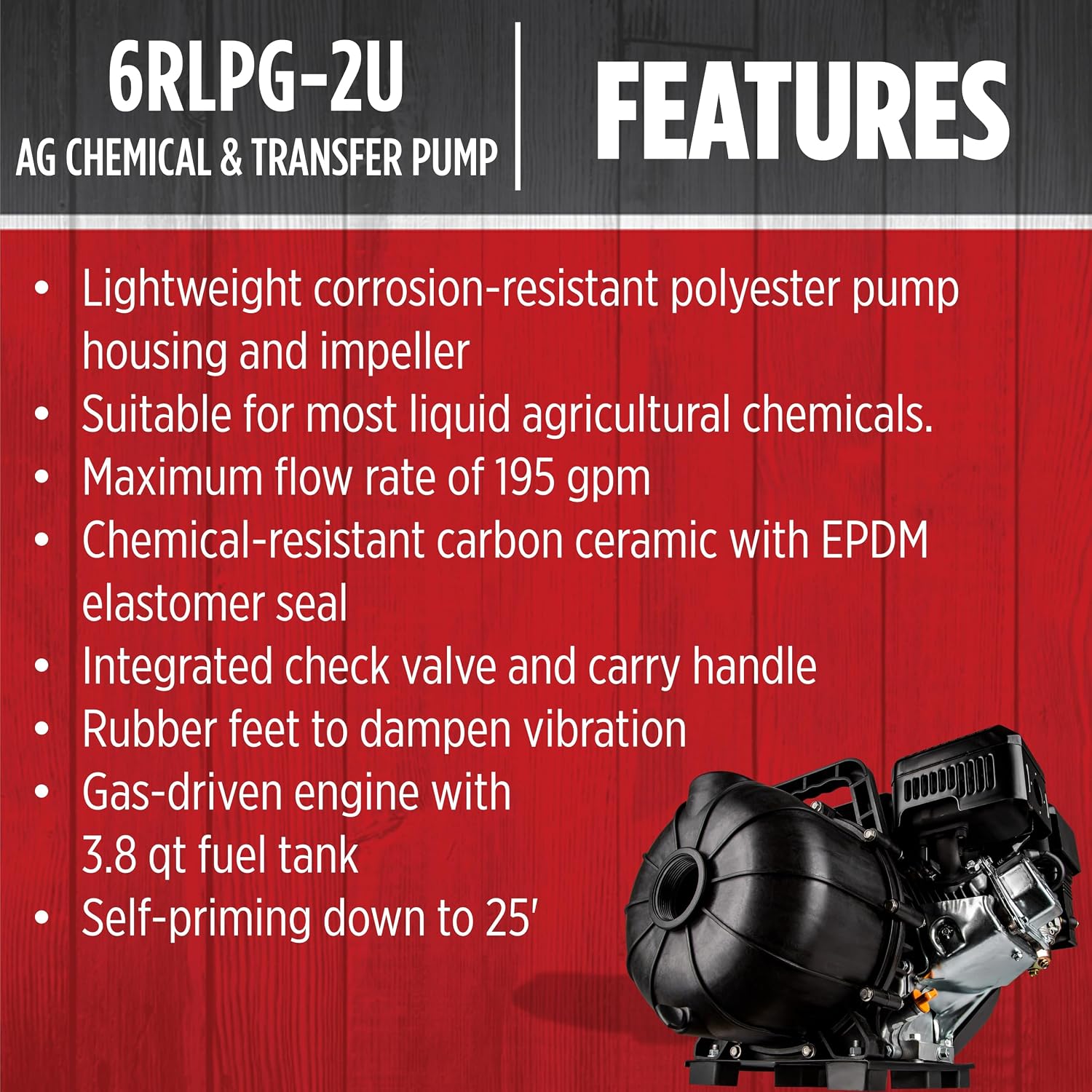 Red Lion 6RLPG-2U Thermoplastic Gas Driven Agricultural Chemical/Fertilizer Transfer Pump, Black, 617070