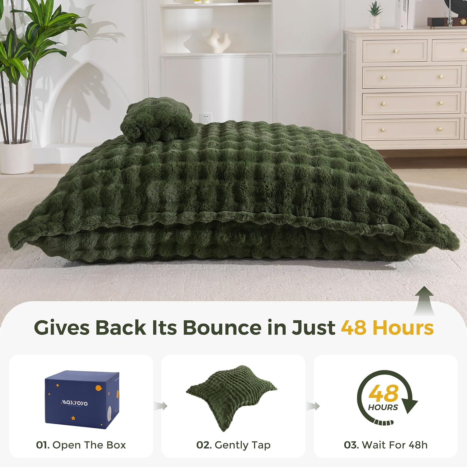 MAXYOYO Giant Bean Bag Chair with Pillow, 3 in 1 Convertible Bean Bag Chair for Adults with Removable Cover, Floor Cushion Stuffed Floor Lounger for Living Room Bedroom, Bubble Green - Image 9