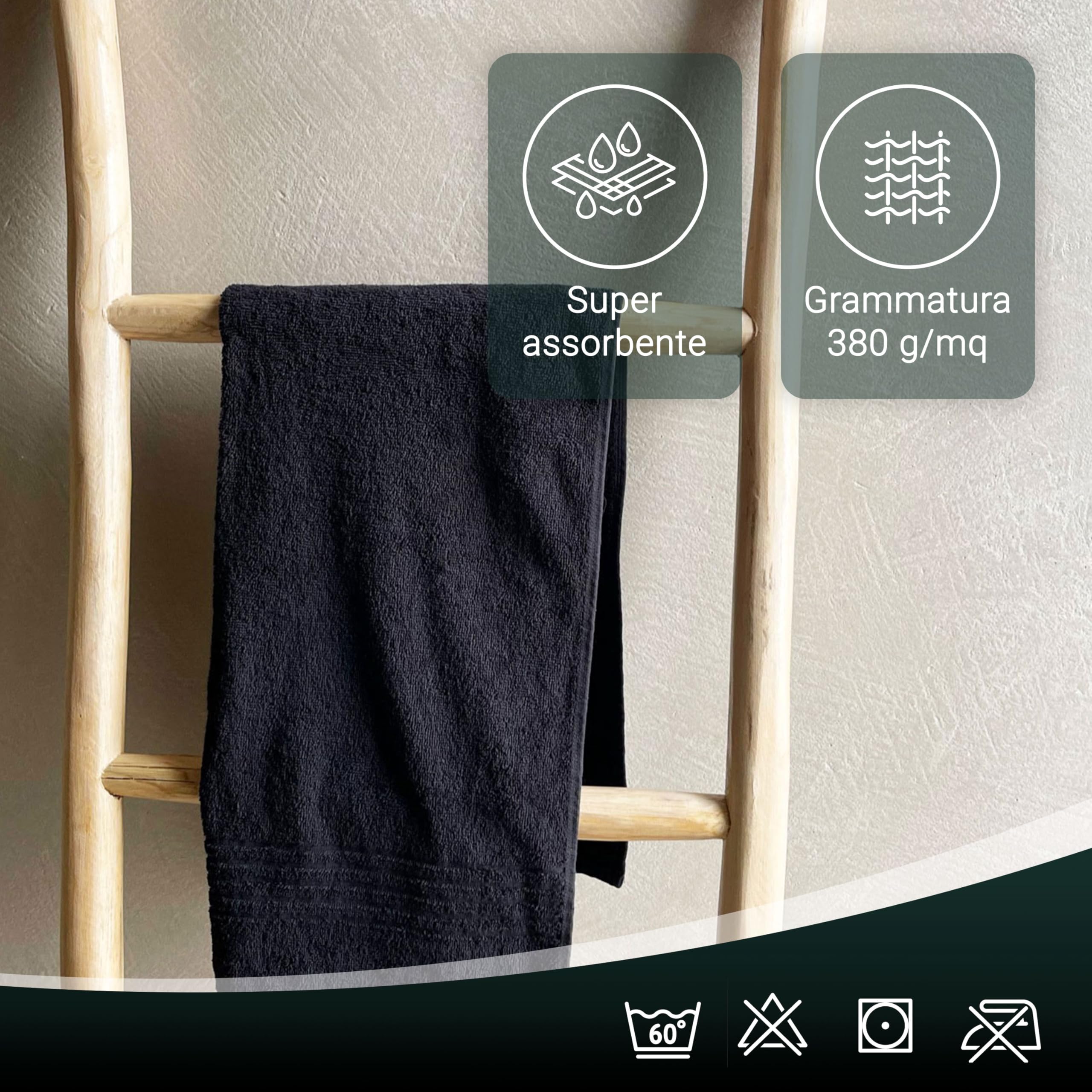 ZOLLNER 10 asciugamani da bagno, teli mani 50x100, nero - con gancetto - lavabili a 60°C - cotone - qualità d'albergo