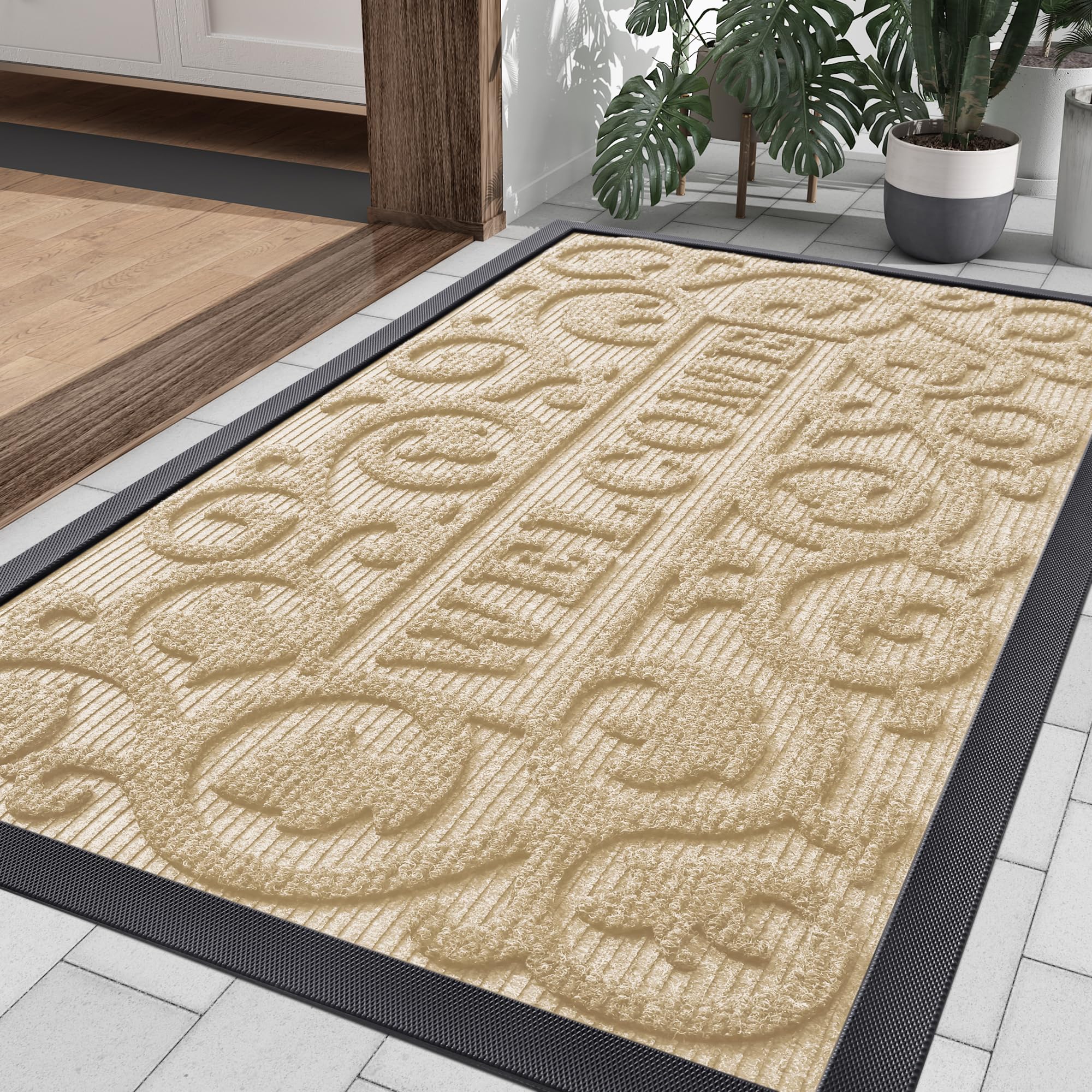 Smiry Front Door Mat Outside Entrance, Low Profile Rubber Doormat, 29.5x17